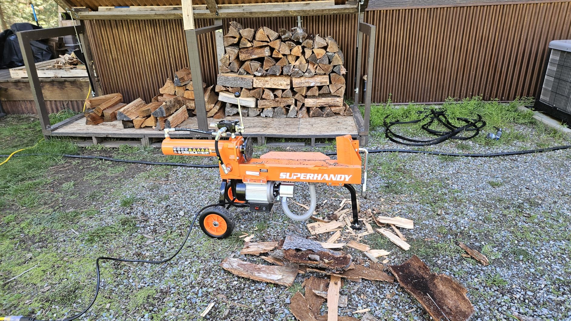 SuperHandy Log Splitter Portable Electric 14 Ton Rapid Auto Return Hydraulic Ram System Bucher Gear Pump 2.5eHP 15Amp Motor Horizontal Full Beam Steel Wedge customer photo 2