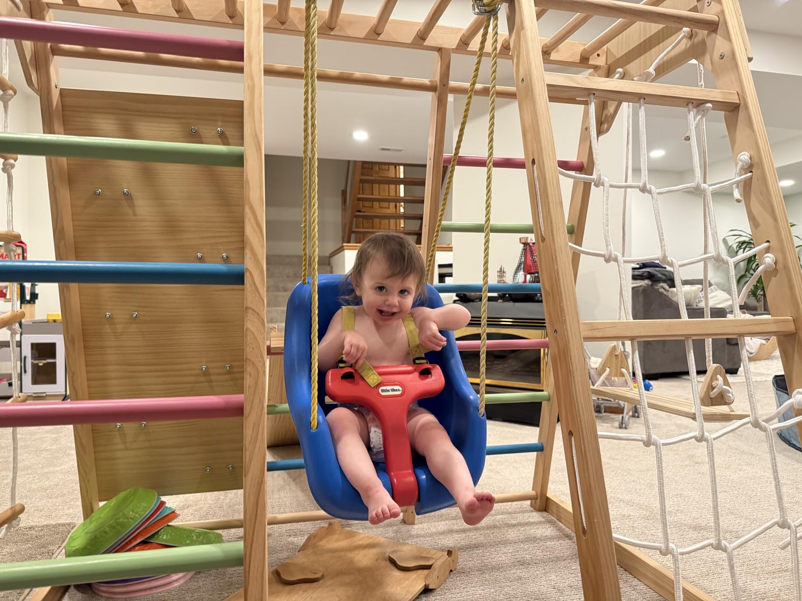 Avenlur Premium Wooden Indoor Climbing Gym for Kids - Montessori Playset with Climbing Wall, Ladder, Rope Net & Swing - Solid Natural Wood Toddler Playground, Ages 1-6 customer photo 2