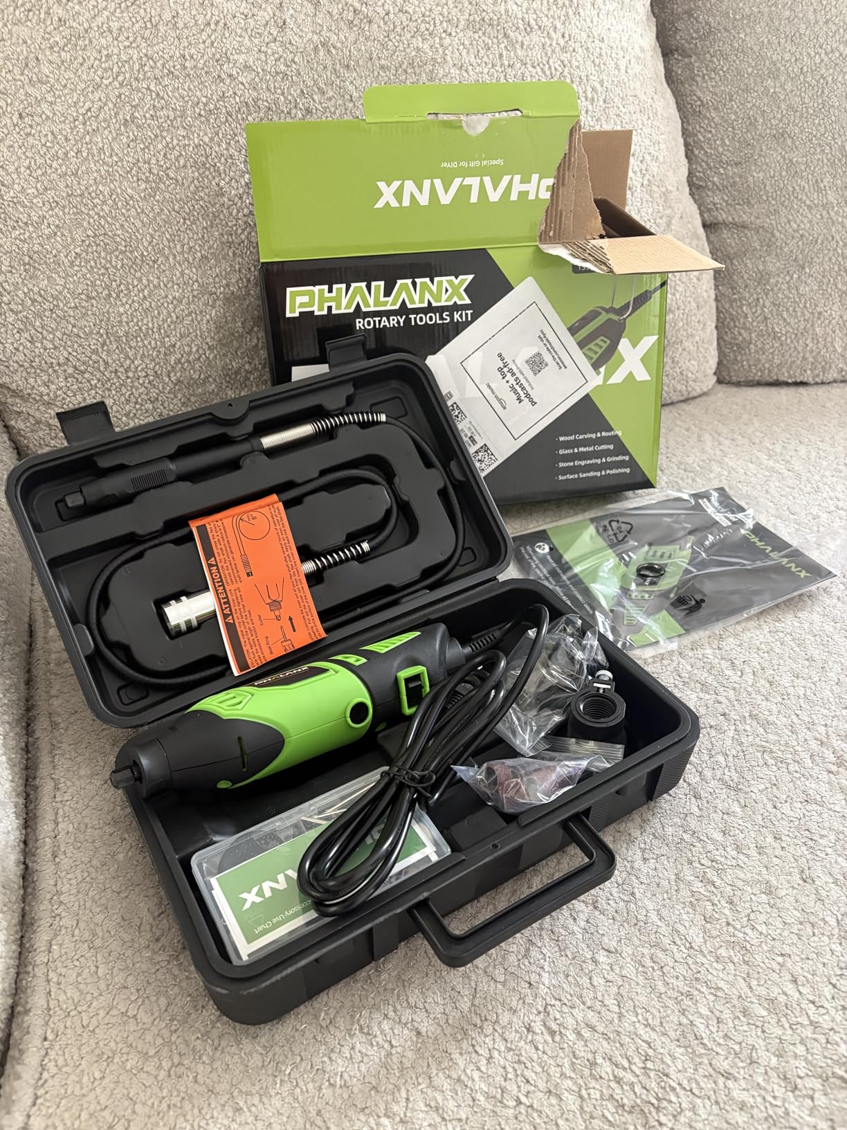 180W Rotary Tool Kit, 1.5-Amp PHALANX 6 Variable Speed with Flex Shaft, 8000-32000RPM Multi-Tool & 139pcs Accessories Kit customer photo 1
