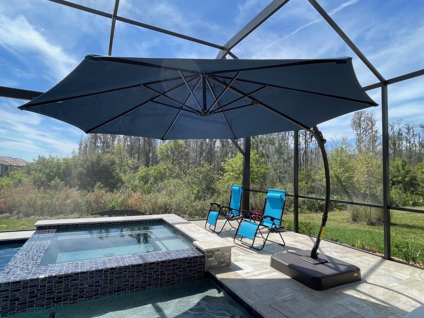 LAUSAINT HOME Outdoor Patio Umbrella with Base included, 11 FT Deluxe Curvy Cantilever Umbrella Heavy Duty Offset Hanging Umbrella with 360° Rotation for Market, Pool, Garden, Backyard, Deck (Beige) customer photo 1