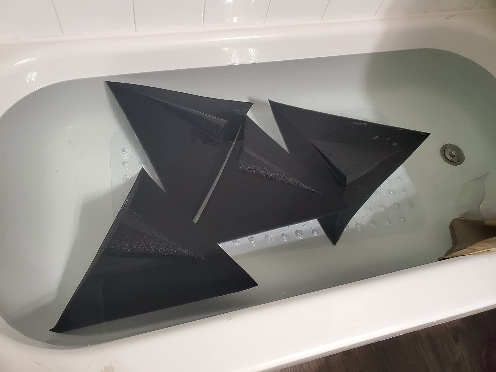 Foroomaco Triangular Pyramid Bass Traps for Ceiling Corners, 4 Pack, Black | Corner bass traps with 16.5 in triangular face and 12 in depth for trihedral ceiling corners in studios and home theaters. customer photo 1