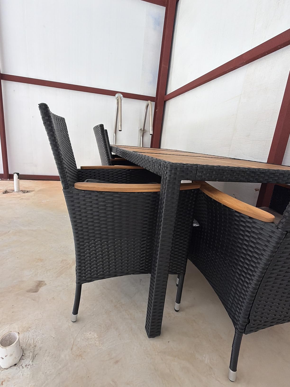 Devoko Dining 7 PCS Furniture, Patio Conversation Set with Acacia Wood Table Top, Outdoor, Beige Cushion and Black Rattan customer photo 1