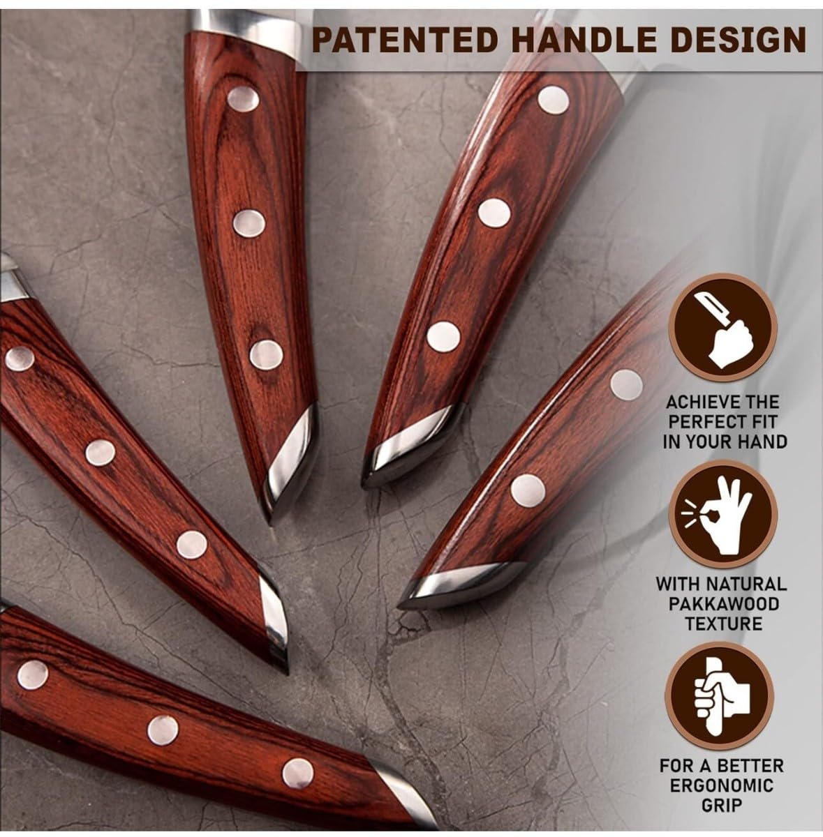 Brewin CHEFILOSOPHI Japanese Chef Knife Set 5 PCS with Elegant Red Pakkawood Handle Ergonomic Design, Professional Ultra Sharp Kitchen Knives for Cooking High Carbon Stainless Steel customer photo 1