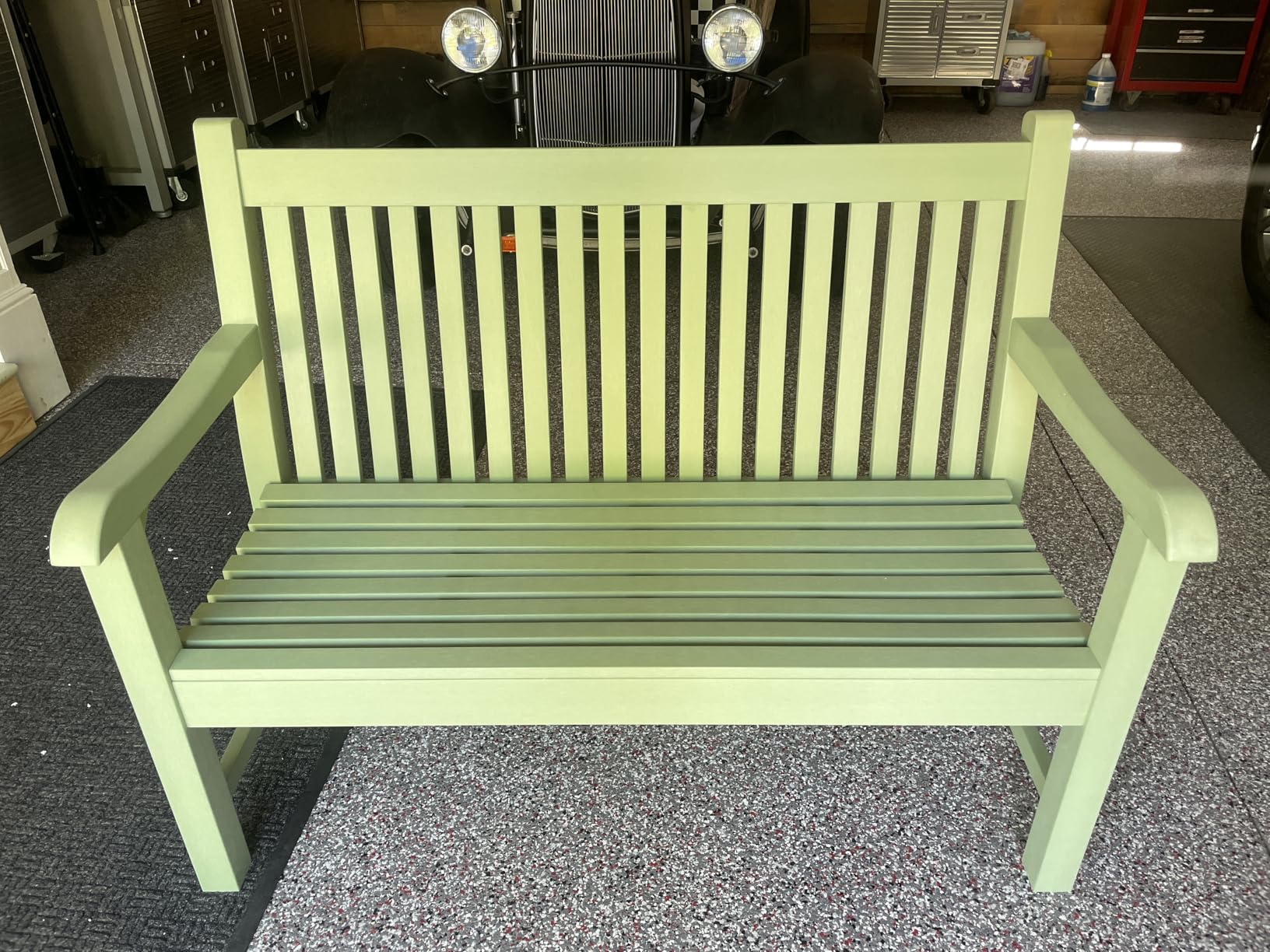 Psilvam 2-Person Outdoor Bench with 700 Lbs Weight Capacity, Poly Lumber Weatherproof Garden Bench Seating for Porch, Balcony and Park, All-Weather Patio Bench Furniture (Teak) customer photo 1