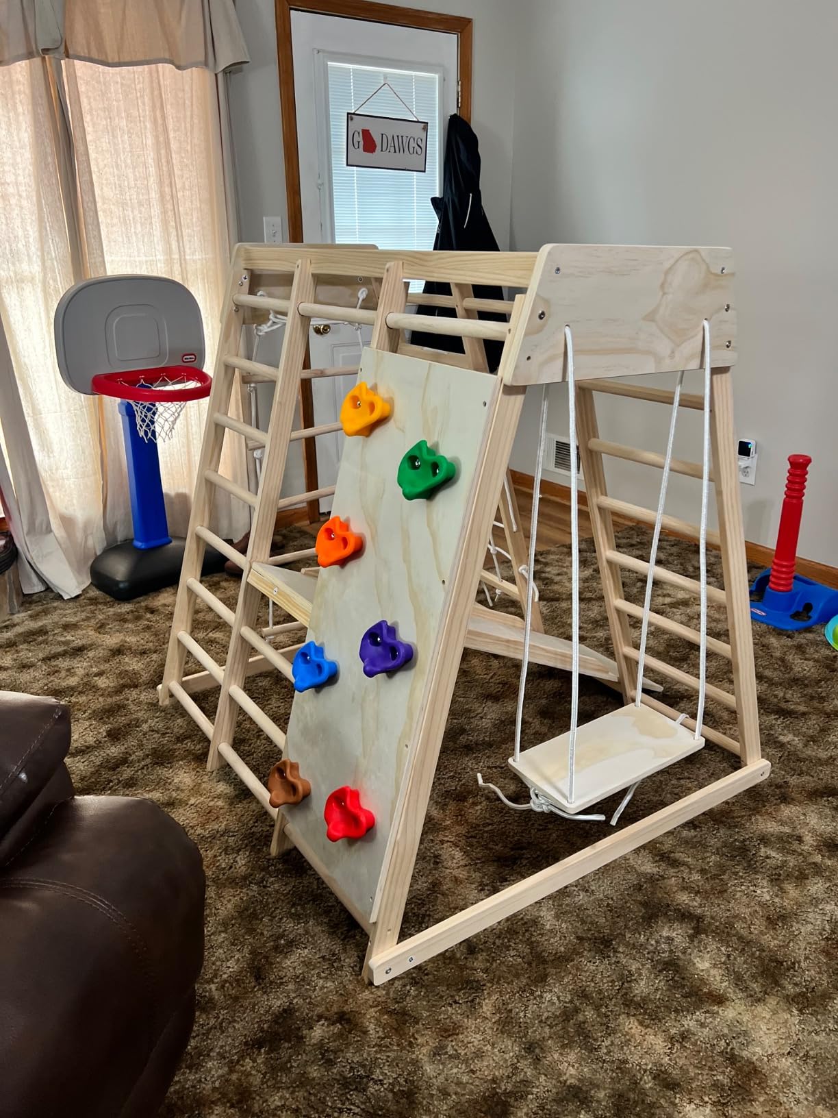 Indoor Jungle Gym, Toddler Climbing Toys Indoor, Indoor Playground Climbing Toys for Toddlers, Climber Playset with Slide, Climbing Rock/Net, Monkey Bars, Drawing Board, Abacus Game and Swing customer photo 2