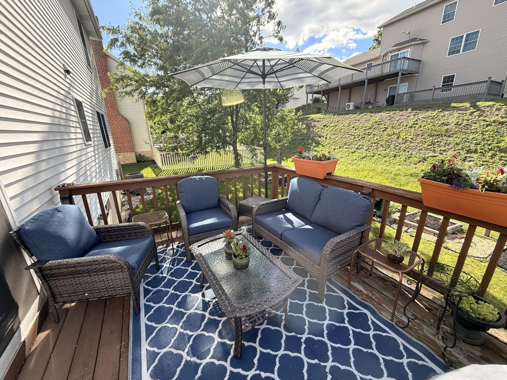 ovios 4-Piece Patio Furniture Set, Outdoor Wicker Sofa with Chairs Coffee Table, High Back Rattan Couch Loveseat with Comfy Cushions for Porch Yard Deck, Denim Blue customer photo 1