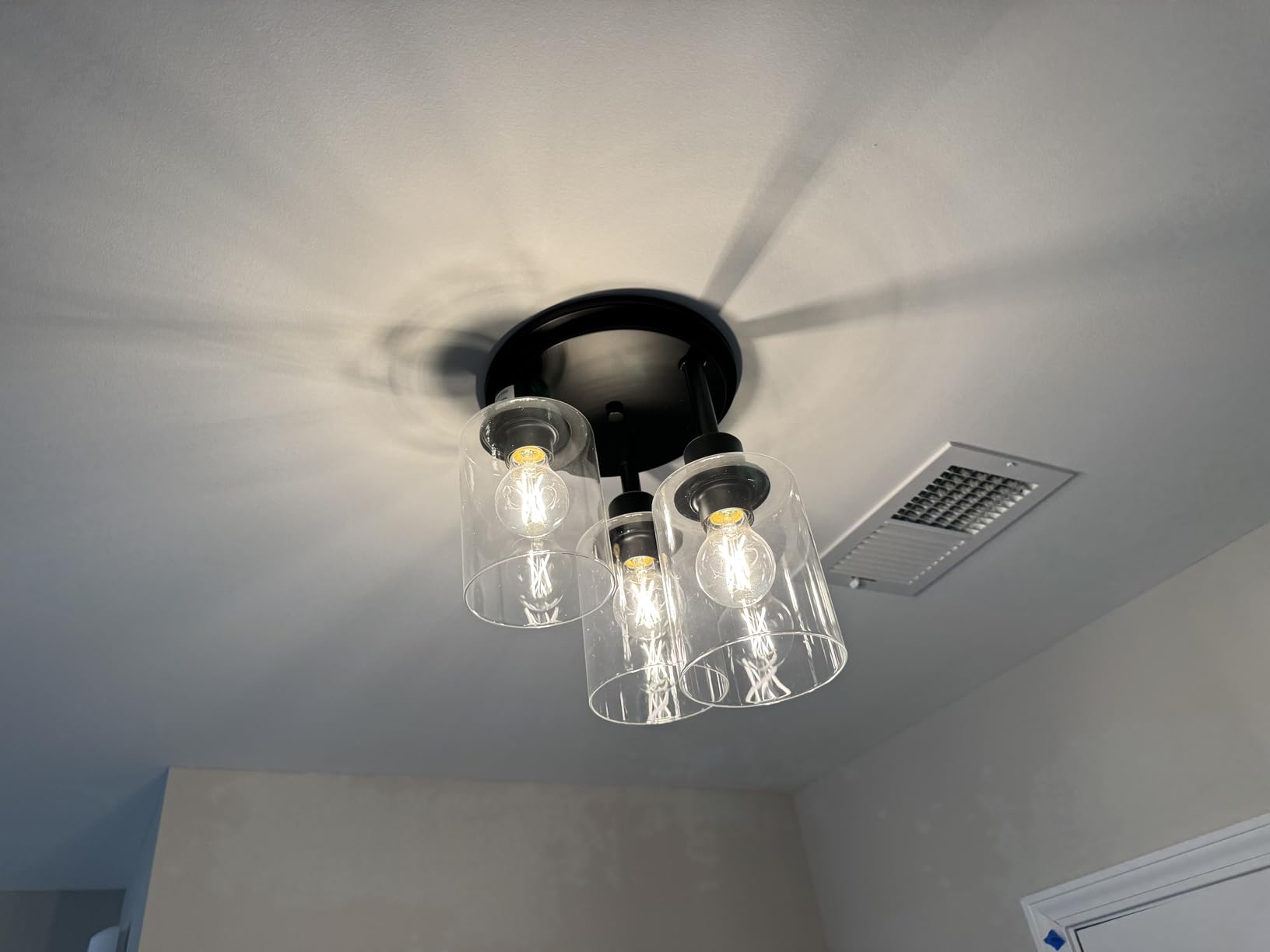 ROTTOGOON Semi Flush Mount Ceiling Light, 3-Light Close to Ceiling Light Fixtures, Matte Black Kitchen Light Fixtures with Clear Glass Shades, Hallway Light Fixtures Ceiling Mount for Foyer Entryway customer photo 1