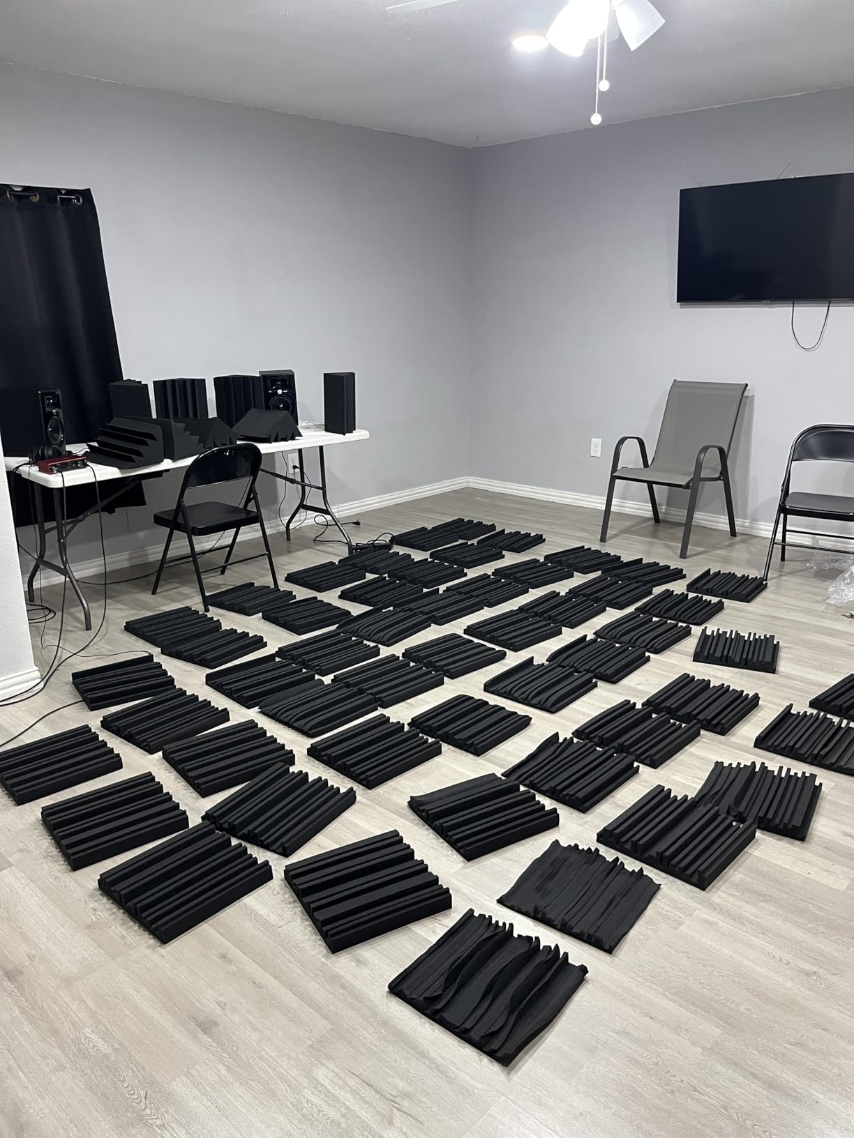 TroyStudio Groove Acoustic Foam Panels, 36 Pcs 2 Inches 12 X 12 Broadband Sound Absorbing Foam, Dense Soundproof Padding Tile, Recording Studio Foam Absorber, Groove Decorative 3D Wall Ceiling Panel customer photo 2