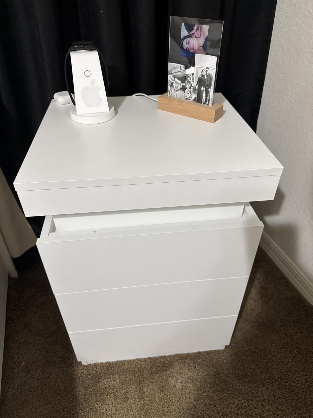 ADORNEVE Nightstand with Charging Station and LED Lights, Night Stand with Sliding Top, Bedside Table with Drawers, Modern End Side Table for Bedroom, Black customer photo 2