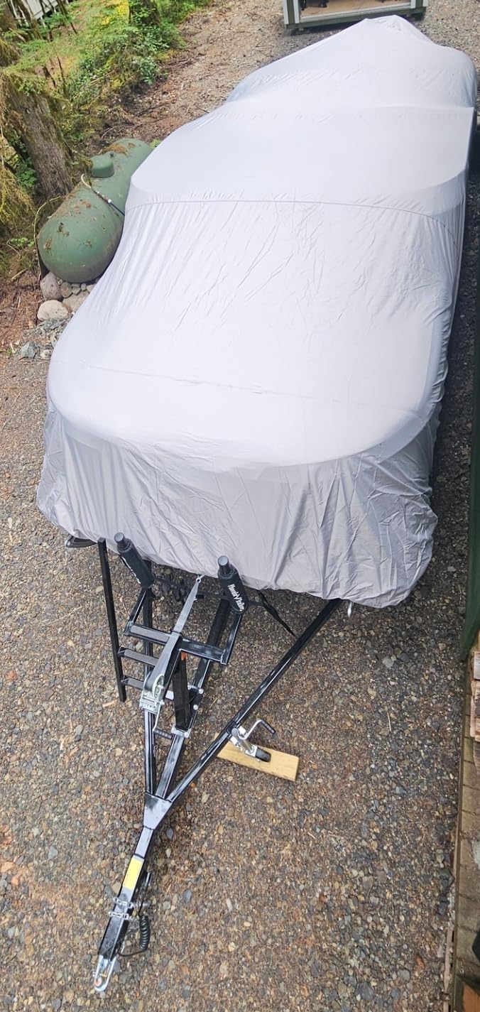 Solim Trailerable 1200D PU Heavy Duty Pontoon Boat Cover, 22-24ft Waterproof Marine Grade Oxford UV Resistant Polyester Canvas Cover, Boat Cover for Pontoon with Adjustable 18 Tie Down Straps, Gray customer photo 2