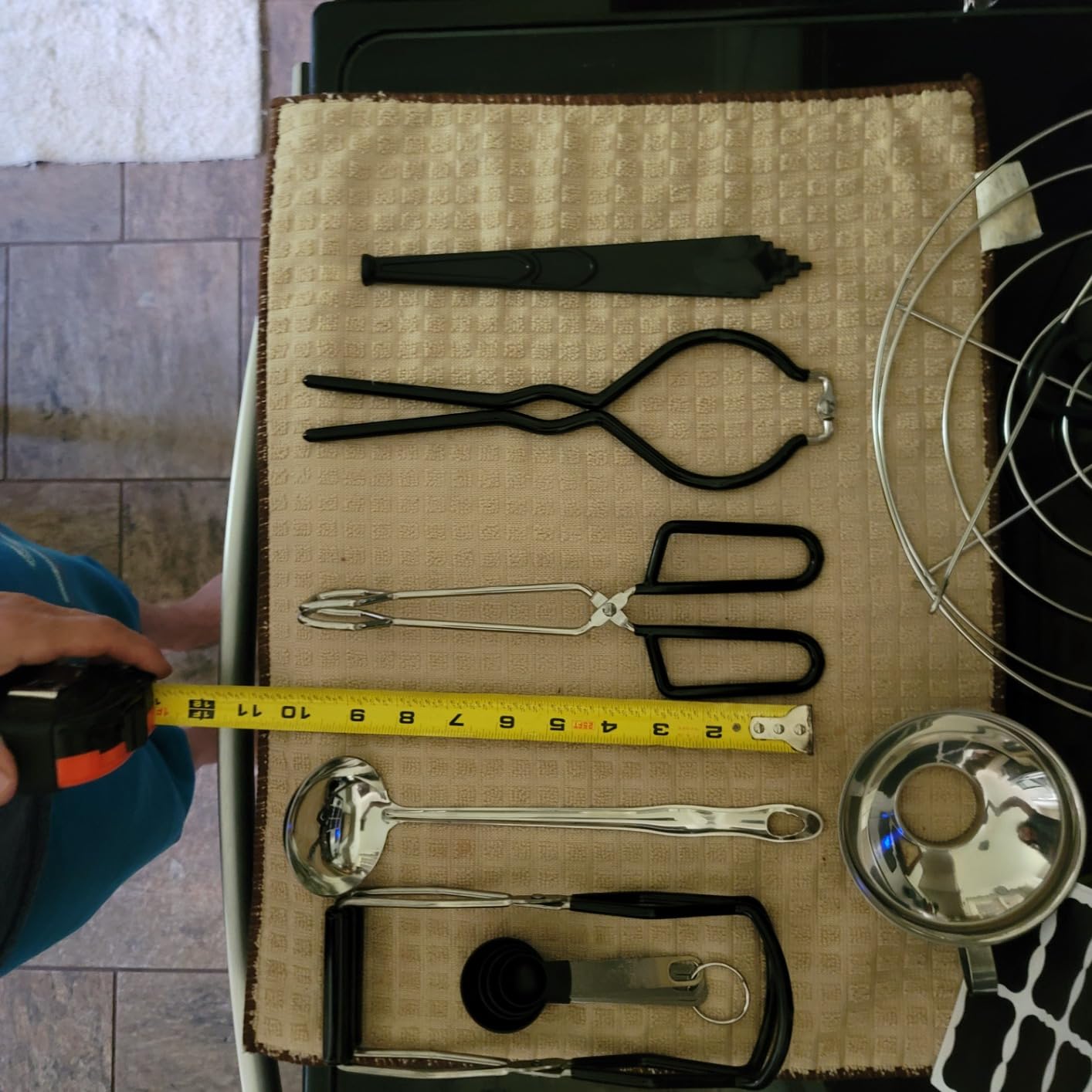 Canning Supplies Starter Kit, Stainless Steel Canning Set Tools: Rack, Ladle, Measuring Spoons, Funnel, Tongs, Jar Lifter, Lid Lifter & Accessories for Canner/Pot, Beginner, Home Canning Kit - Black customer photo 1