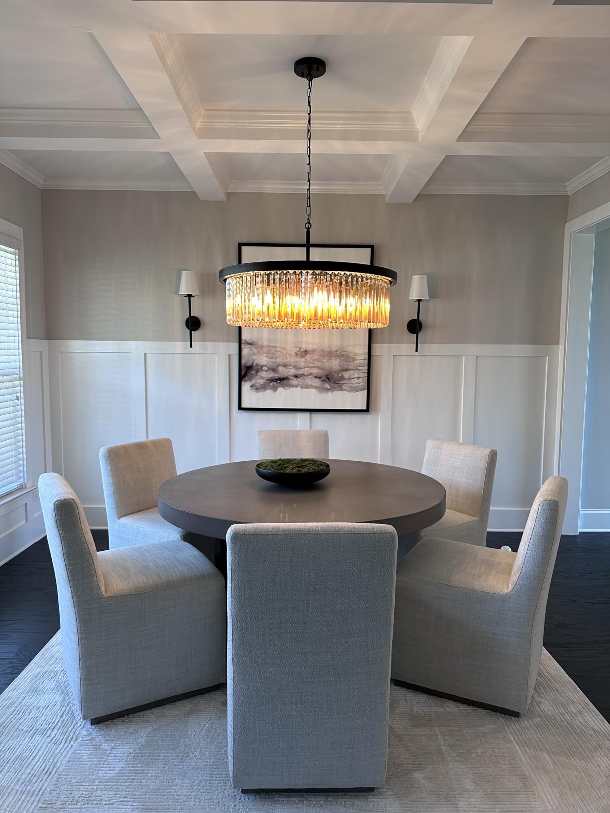 Wellmet Crystal Chandeliers for Dining Room,9 Lights Modern Black Crystal Pendant Light,Farmhouse Chandelier for Bedroom,Ceiling Lighting Fixture for Kitchen Island,Living Room,Hallway,W-33.46