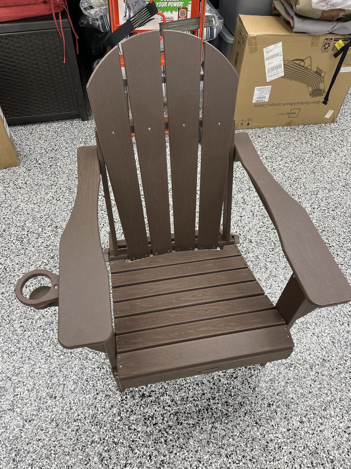 Folding Adirondack Chair Wood Texture, Patio Adirondack Chair Weather Resistant, Plastic Fire Pit Chair with Cup Holder, Lawn Chair for Outdoor Porch Garden Backyard Deck (Teak) customer photo 1
