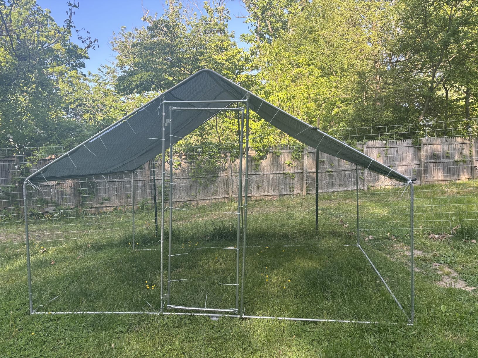 Large Metal Chicken Coop Round Top Upgrade Tri-Supporting Wire Mesh Chicken Run, Chicken Pen with Water-Resident and Anti-UV Cover, Duck Rabbit House Outdoor (Dome Roof 19'L x 9'W x 6.5'H) customer photo 2