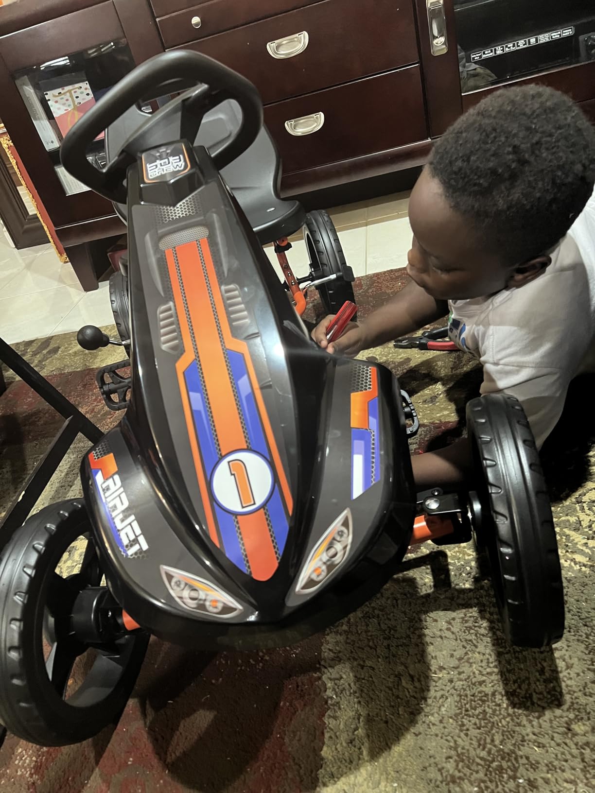 509 Air Jet Pedal Go Kart - Orange - Kids, Sporty Graphics on The Front Fairing, Adjustable Bucket Seat, 4 Spoke Rims w/ 10