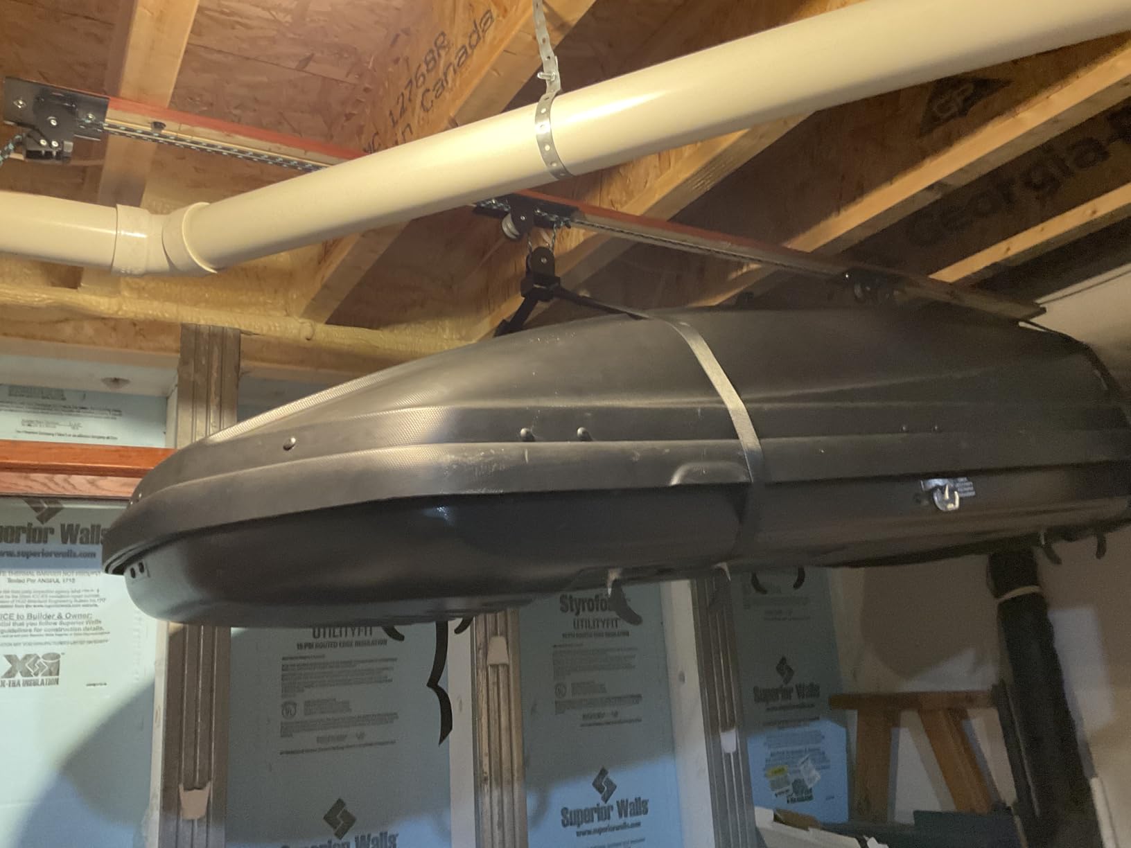 Teal Triangle Ceiling Storage Hoist for Cargo Box - Heavy Duty Garage Storage Lift - Garage Pulley Lift System Holds 150 lbs and Fits 8-10 ft Tall Garage Ceilings customer photo 1