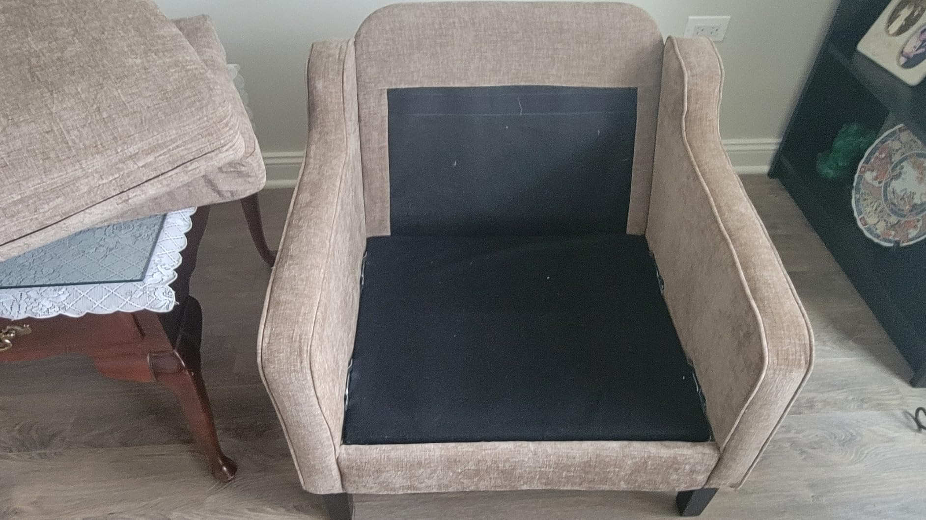 VINGLI Mid Century Modern Accent Chair, Light Grey Fabric Accent Chairs for Living Room Upholstered Armchair with Scooped Arms for Bedroom, Apartment, Studio, Office, Waiting Room customer photo 2