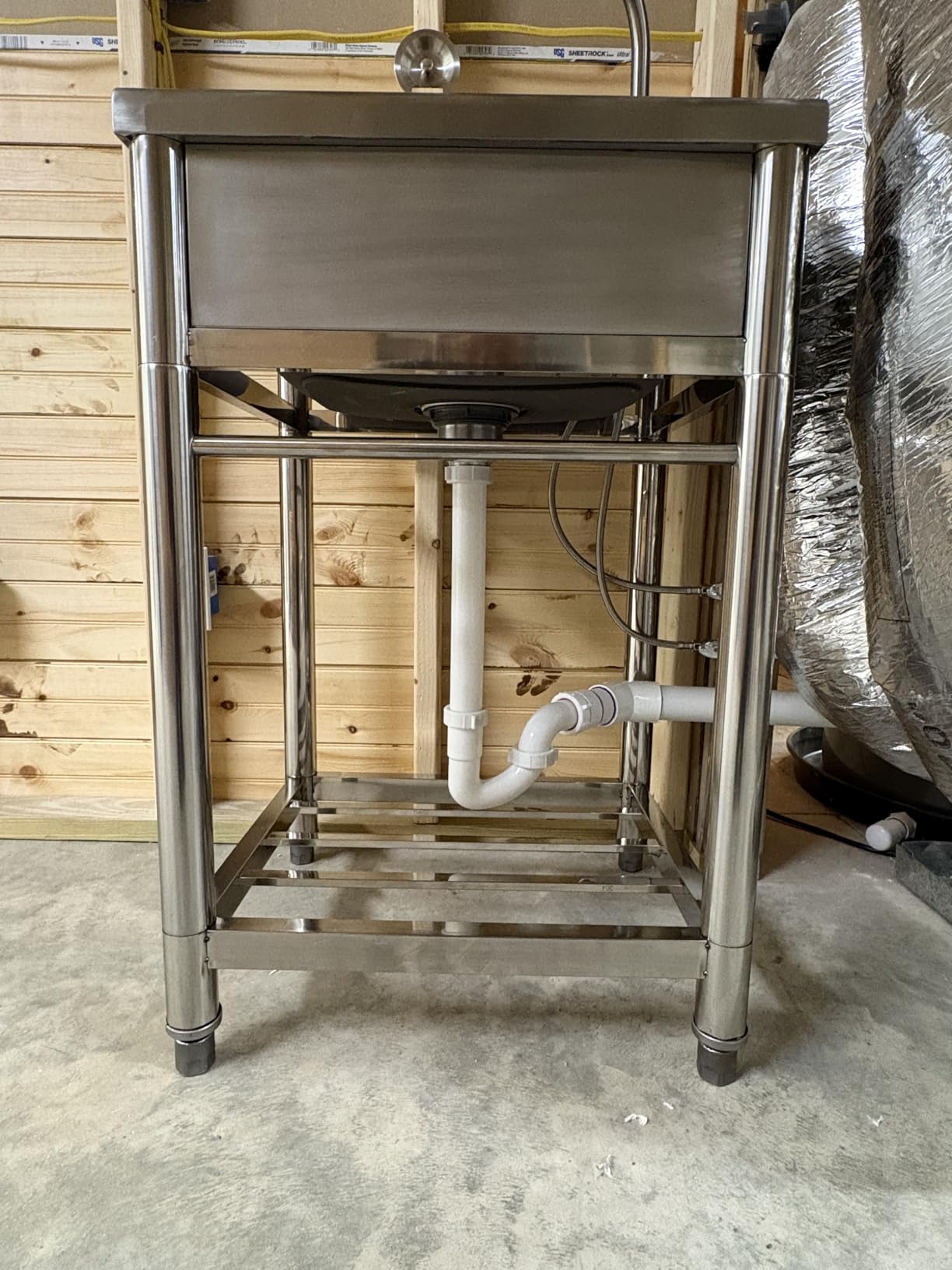 Utility Sink Free Standing Single Bowl Kitchen Sink with Cold and Hot Water Pipe Stainless Steel Sink for Garage Shop Laundry Room Basement Garden Farmhouse customer photo 2