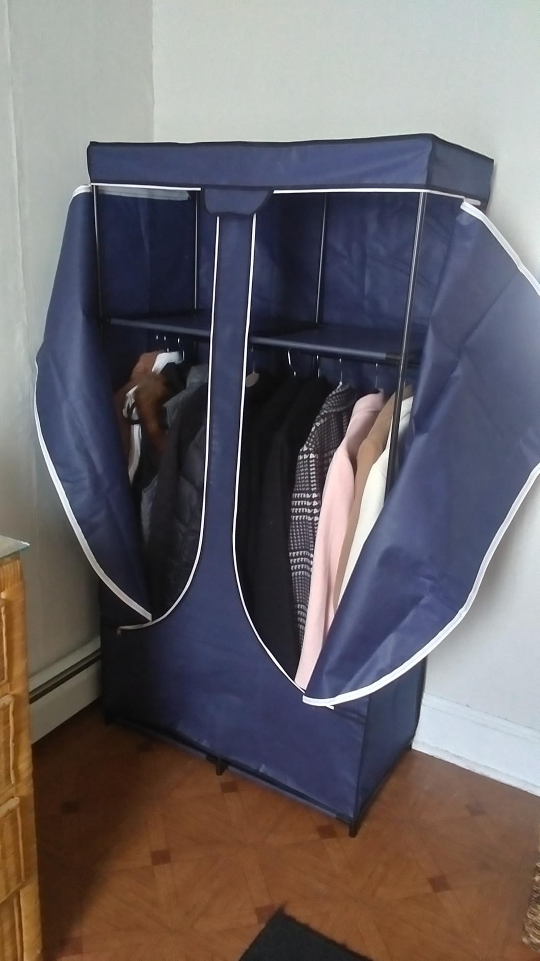 SORCEDAS Portable Wardrobe Closet Storage Organizer Metal Hanging Rack Non-Woven Fabric 34 Inch Black customer photo 1