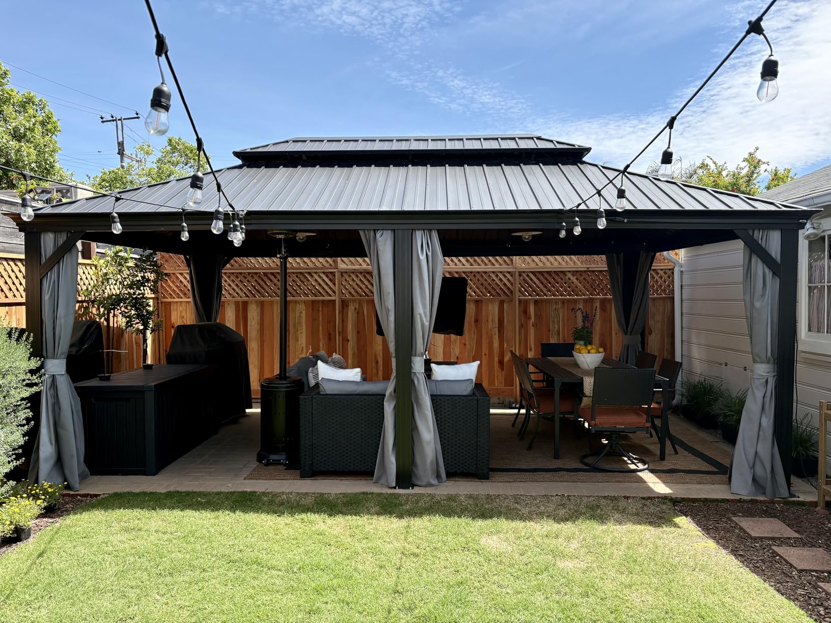 YITAHOME 12x14ft Hardtop Gazebo with Nettings and Curtains, Heavy Duty Double Roof Galvanized Steel Outdoor Combined of Vertical Stripes Roof for Patio, Backyard, Deck, Lawns, Gray customer photo 1