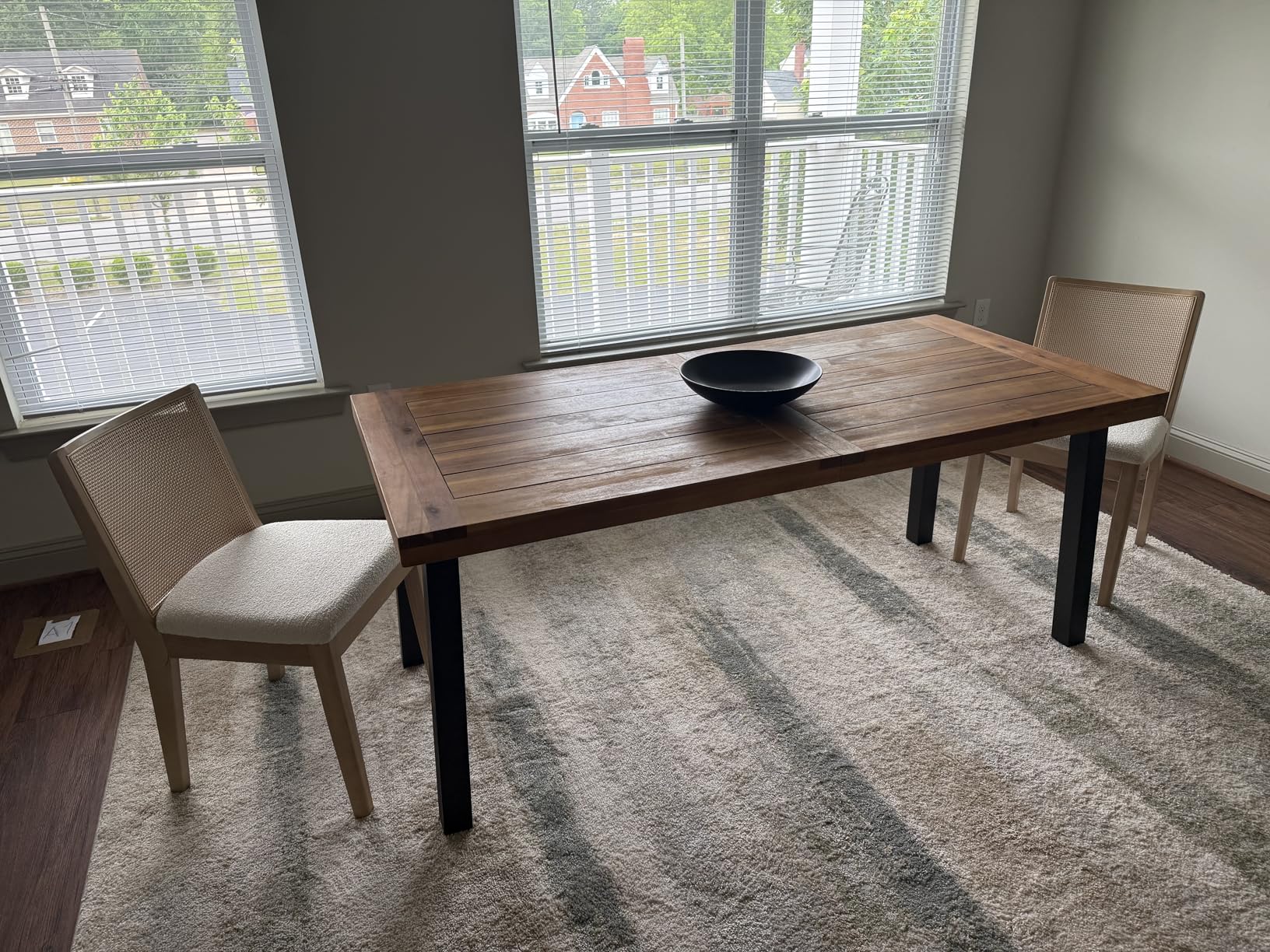 Devoko Home Acacia Wood Dining Table 6-Person Indoor Outdoor Table with Iron Legs, Sandblast Finish, Natural Stained, Rustic Metal, 69 * 33 * 30 inch, Natural customer photo 1