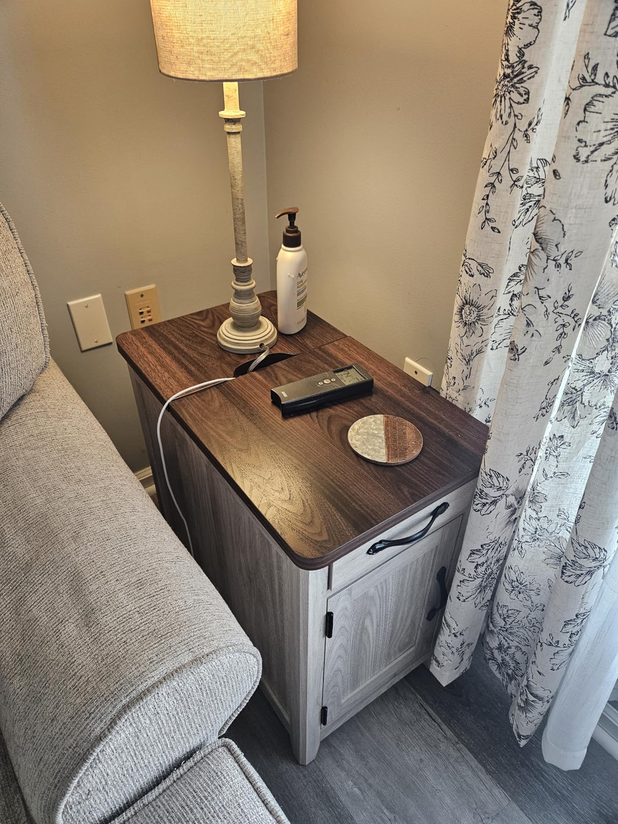 LINSY HOME Farmhouse End Table with Charging Station, Narrow Side Table for Living Room, Sofa Side Table with Drawer and Storage Cabinet, Small Nightstand for Home Office customer photo 2