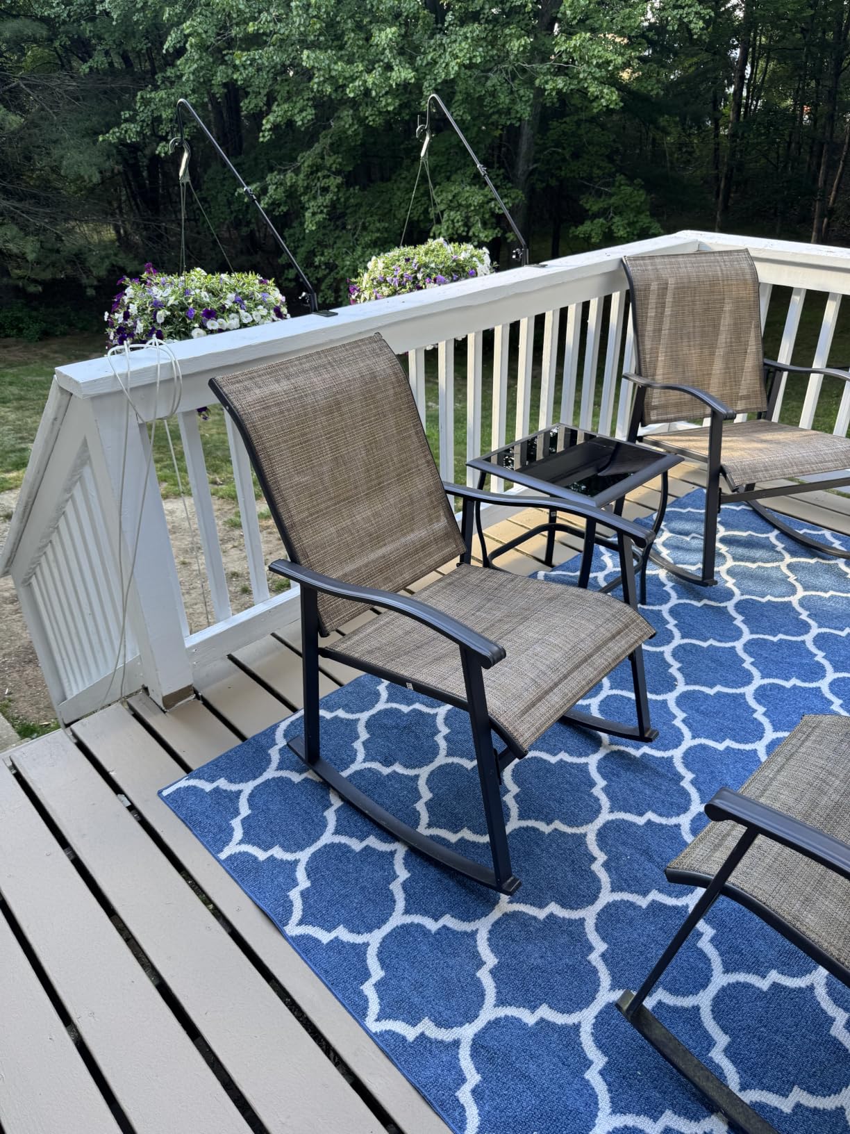 Vongrasig 3 Piece Outdoor Rocking Bistro Set, Textilene Fabric Small Patio Furniture Set, Front Porch Rocker Chairs Conversation Set with Glass Table for Lawn, Garden, Balcony, Poolside (Light Gray) customer photo 1