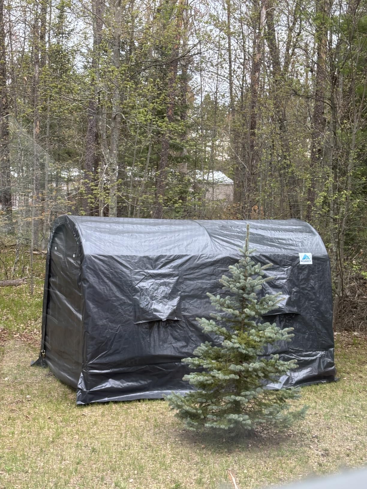 ADVANCE OUTDOOR 10x15 ft Shelter Storage Shed Steel Metal Round Peak Roof Portable Garage Carport for Motorcycle, Boat, or Garden Tools with 2 Roll up Doors & Vents, Gray customer photo 1