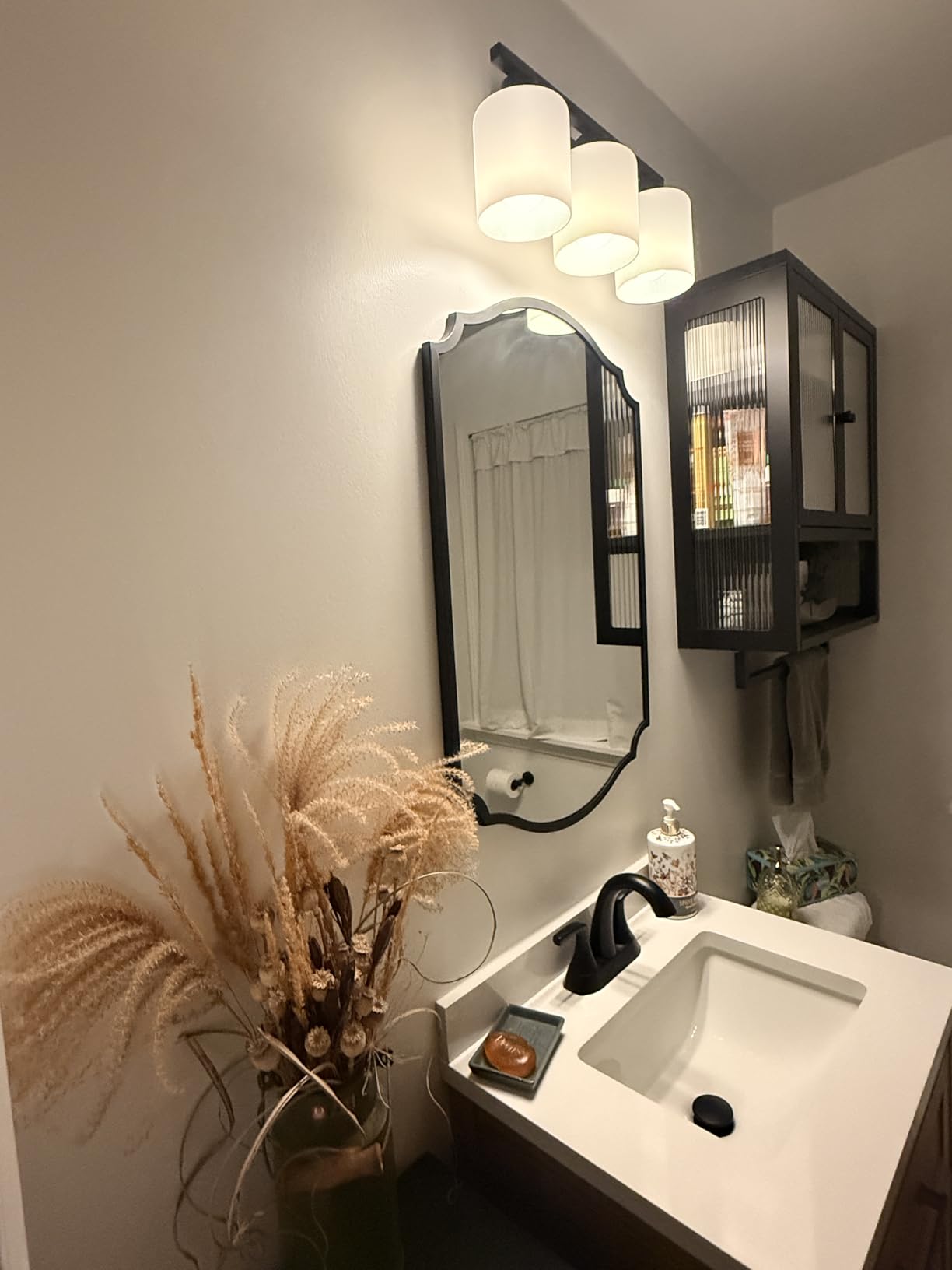 Black Bathroom Light Fixtures Over Mirror, Rustproof Vanity Lights for Bathroom, Modern 3-Light Wall Sconces for Living Room, Milky White Glass Shades, Standard E26 Base, Bulbs Not Included customer photo 1