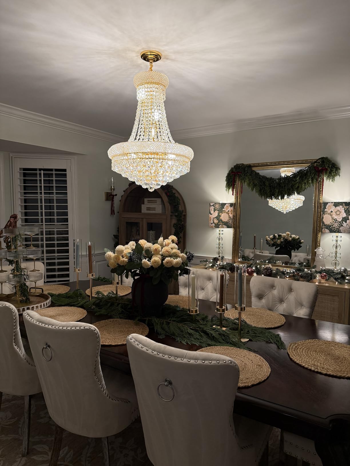 Crystal Chandeliers for Dining Room Light Fixture, Empire Style K9 Crystal Chandeliers for Entryway, 12 Lights Gold Luxury Lighting Fixtures for Living Room Stairway Bedroom Foyer D22 Inch customer photo 2