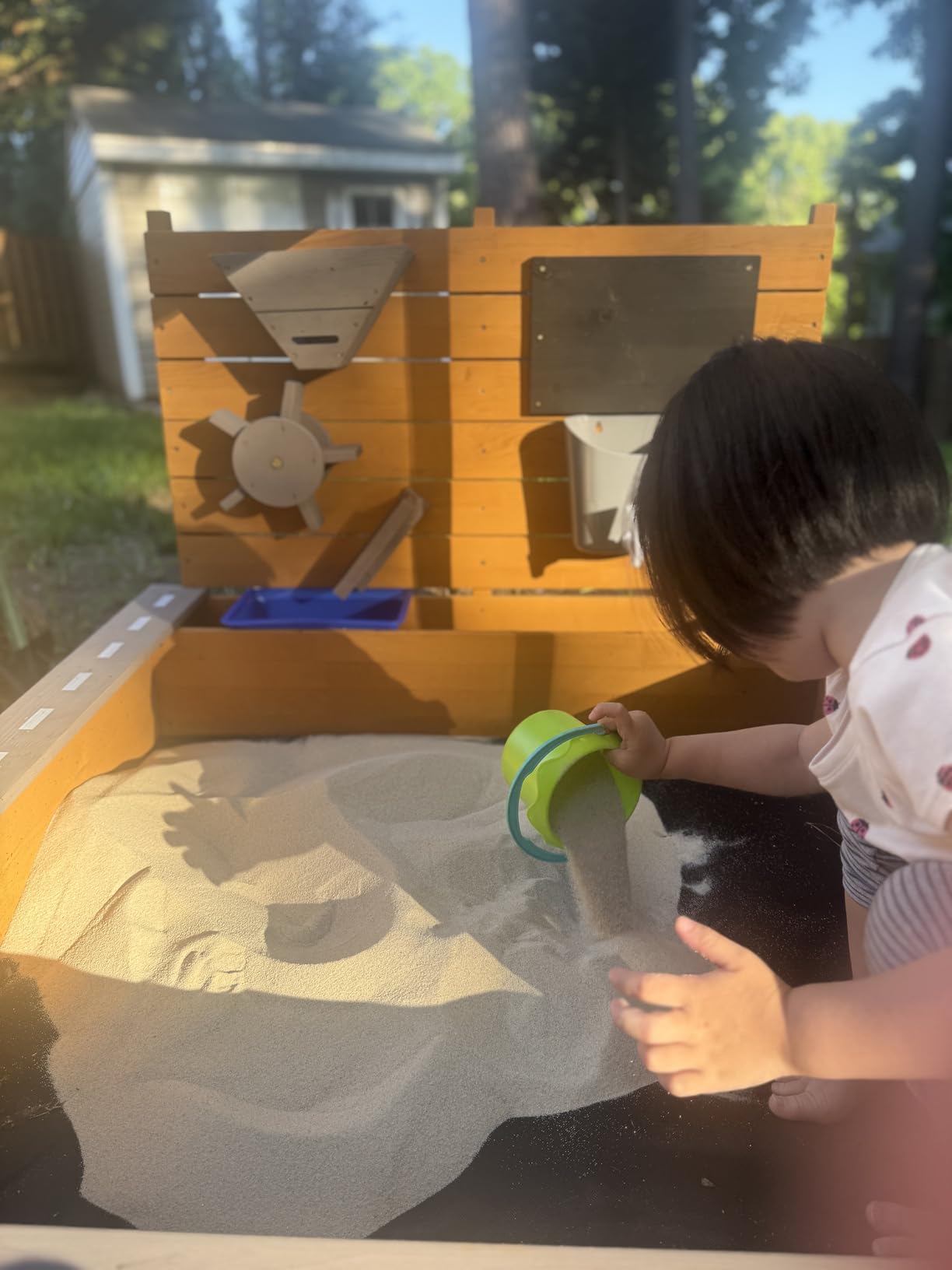 Kids Large Wooden SandBoxes with Roof, Pipleo Outdoor Sand Box Play w/Canopy for Backyard Garden Beach, Sand Pit for Beach Patio Outdoor, [Adjustable Cover & Funnel & Drawing Board] - Brown Oak customer photo 2