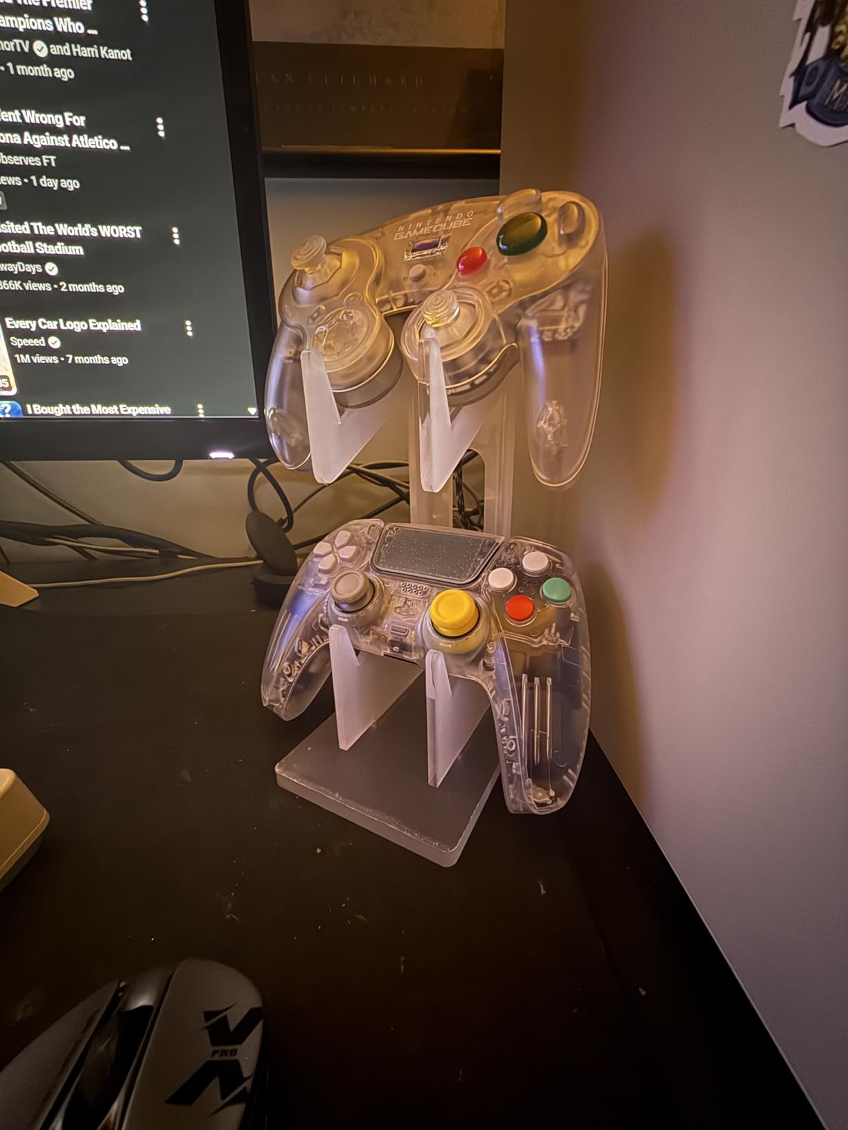 FYY Game Controller Holder 2 Tiers - Universal Dual Controller & Headphone Stand, Acrylic Clear Display Stand Compatible with Nintendo Switch, Xbox, PS5, PS4 - Desk Mounts customer photo 1