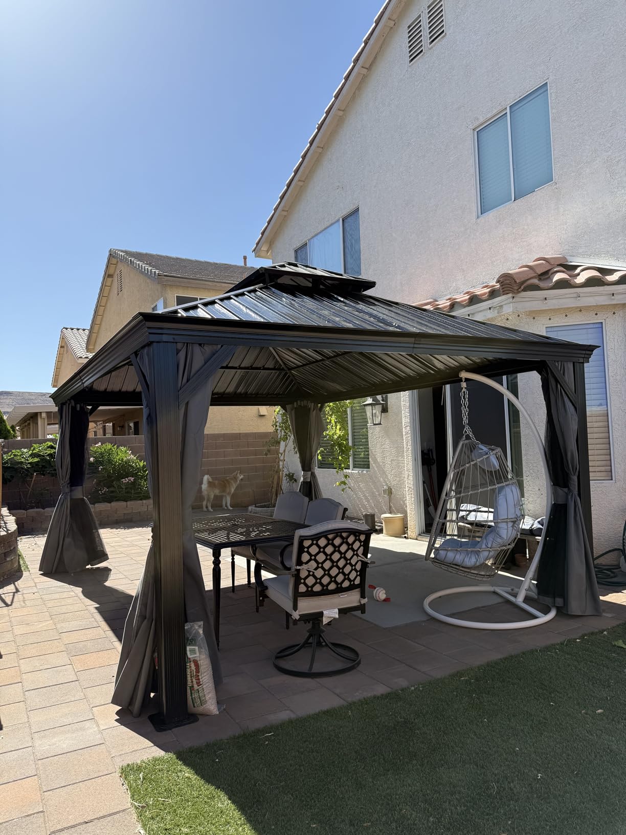 Aoxun 12' X 16' Hardtop Gazebo with Drainage System, Aluminum Outdoor Gazebo with Galvanized Steel Double Roof, Patio Permanent Metal Pavilion with Netting, for Garden, Deckyard, Grey customer photo 2