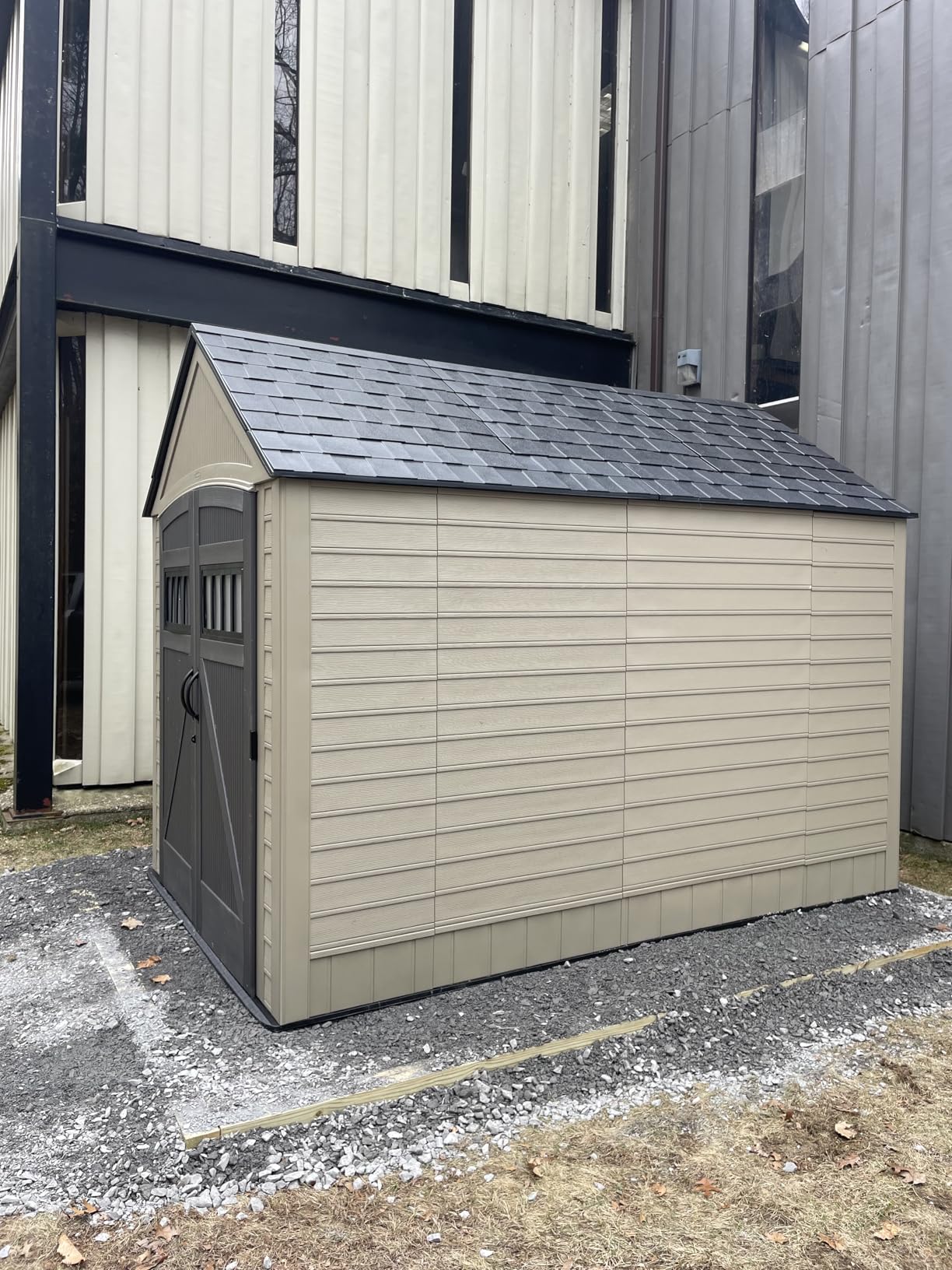 Rubbermaid Large Resin Outdoor Storage Shed With Floor (7 x 7 Ft.), Weather Resistant, Brown, Organization for Home/Lawn Mower/Backyard Equipment/Bike Storage/Pool Supplies customer photo 2