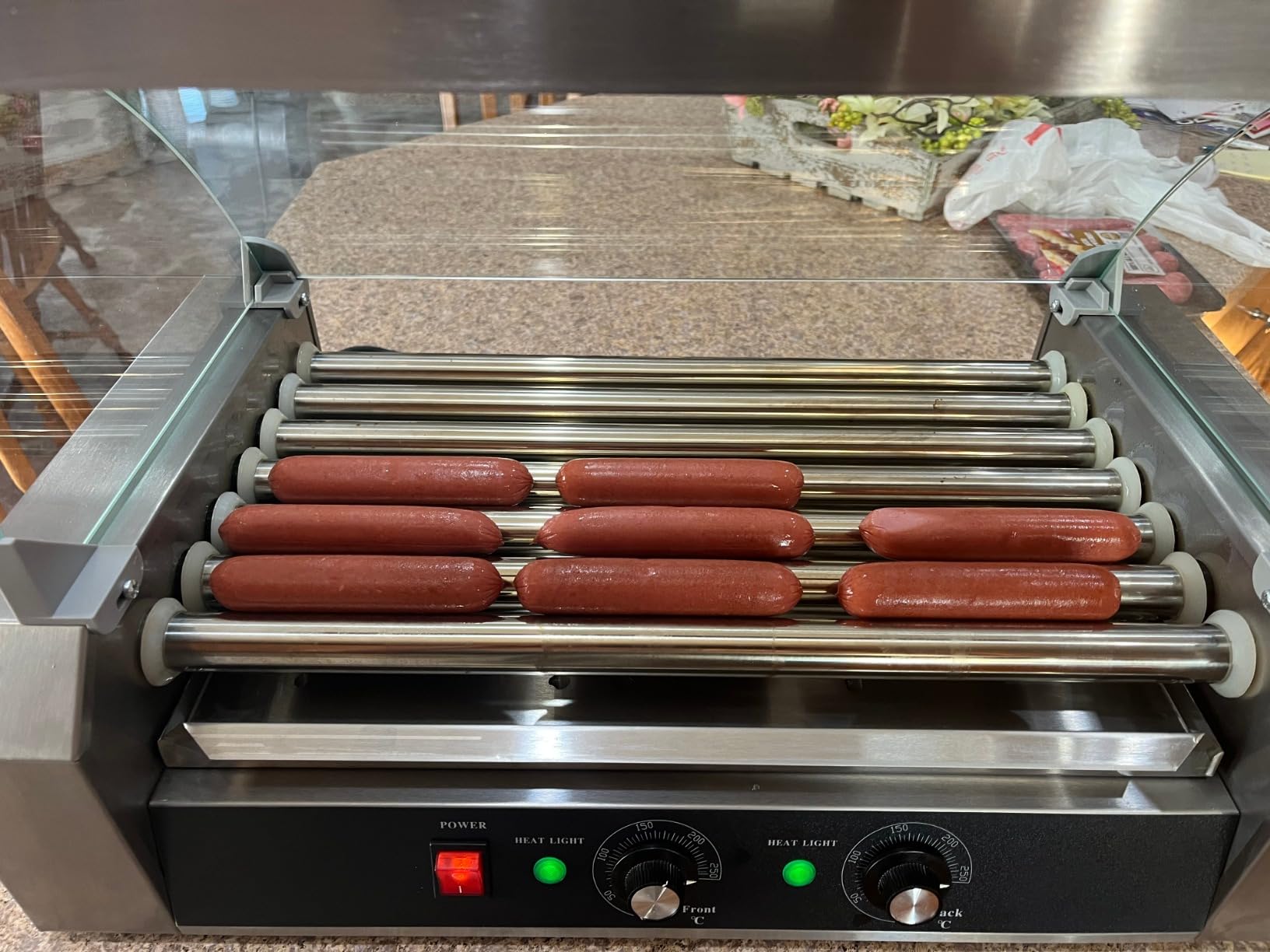 SYBO Hot Dog Roller, 30 Hot Dogs 11 Rollers Grill Cooker Machine with Removable Stainless Steel Drip Tray and Glass Hood Cover, 1430-Watts, Perfect for Commercial And Party customer photo 2