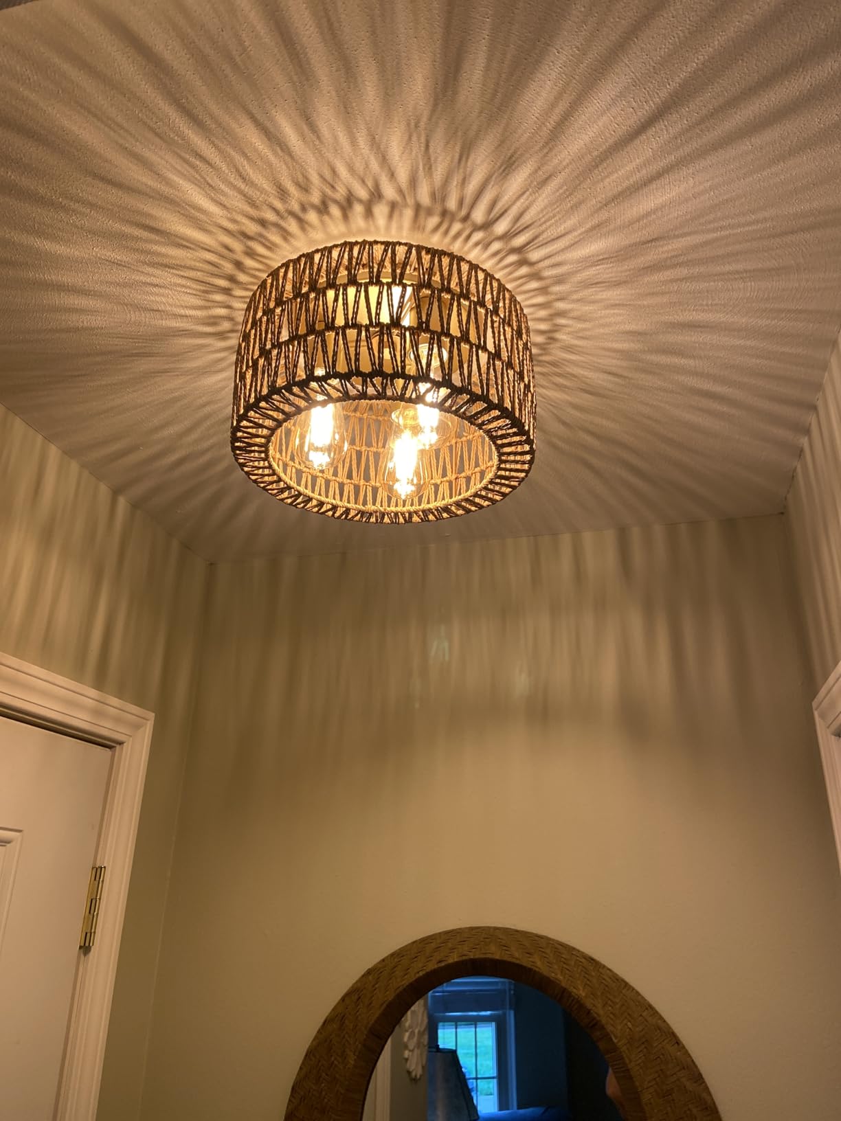 Rattan Ceiling Light Fixture, 3 Light Bohemian Modern Woven Ceiling Light, Boho Flush Mount Ceiling Light for Bedroom Living Room Dining Room, Bulb NOT Included customer photo 1