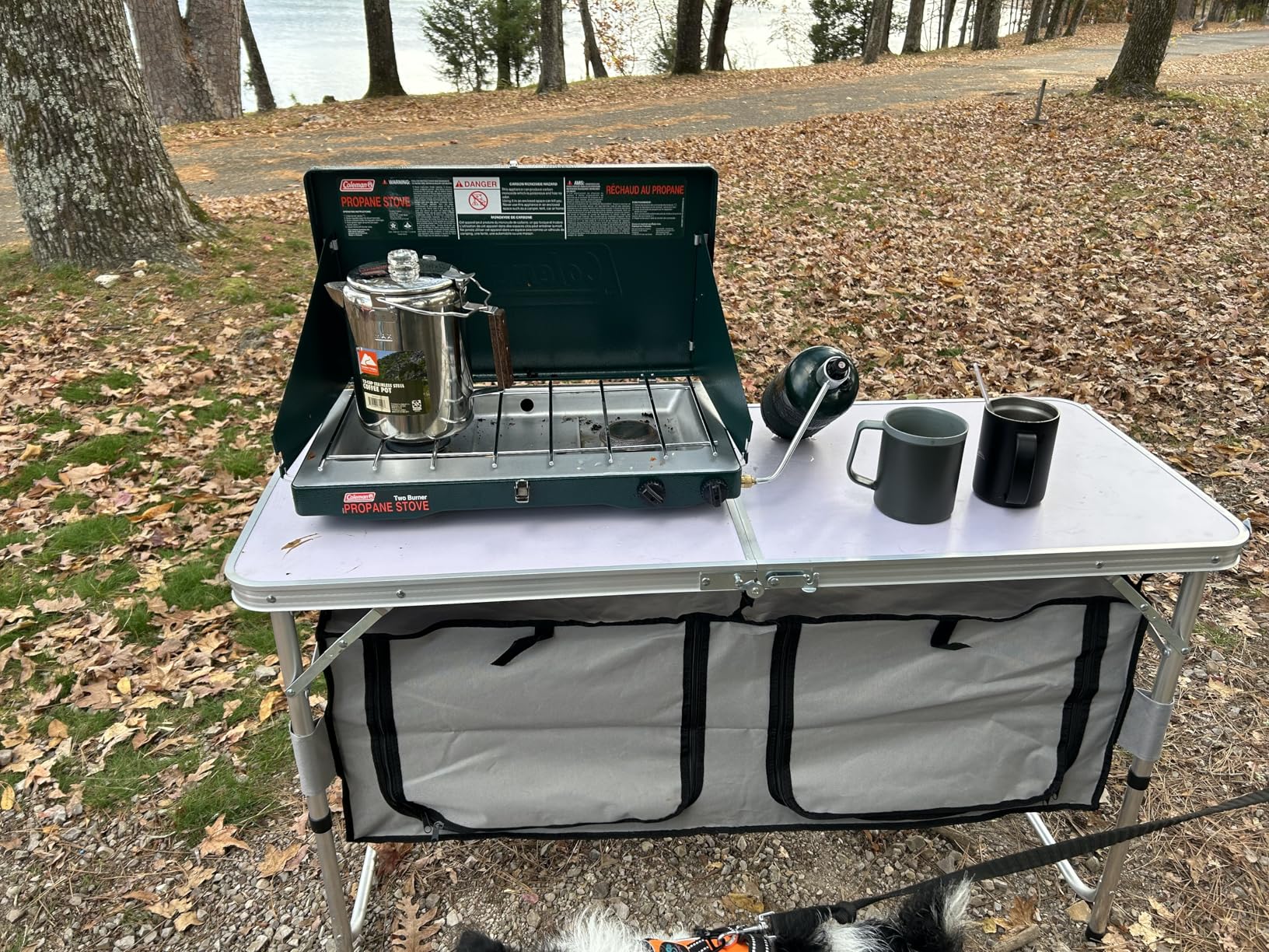 VEVOR Camping Kitchen Station, 3 Adjustable Height Folding Outdoor Camp Cooking Table with Storage Organizer, Quick Set-up for Patio BBQ Picnic Glamping Traveling customer photo 2