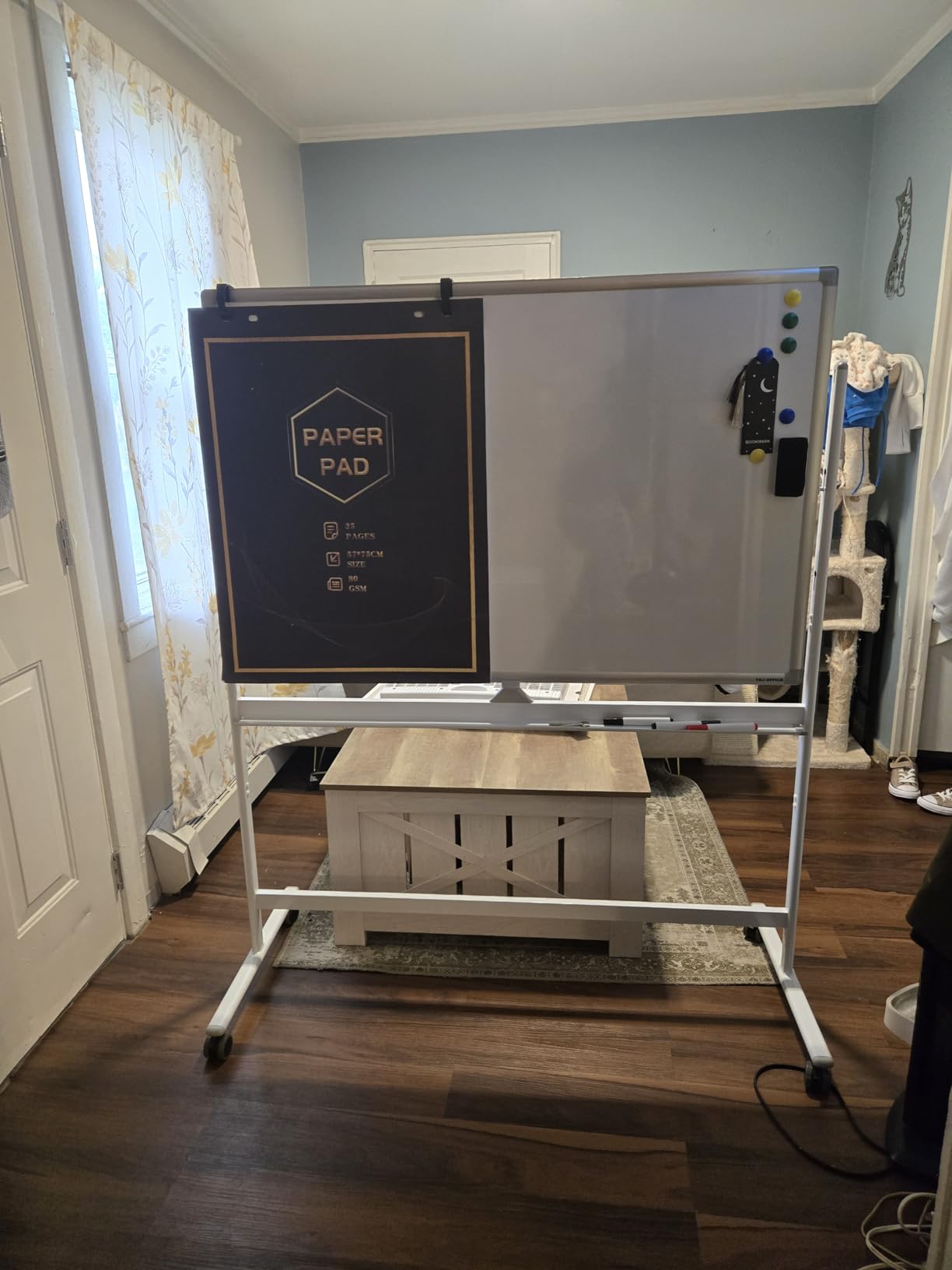 TSJ-OFFICE Rolling Glass Whiteboard on Wheels - 48 x 32 Magnetic Mobile Dry Erase Board with Stand, Large Rolling White Board with 25 Sheets Paper Pad, Transparent Tempered Glass Board Office, Home customer photo 2