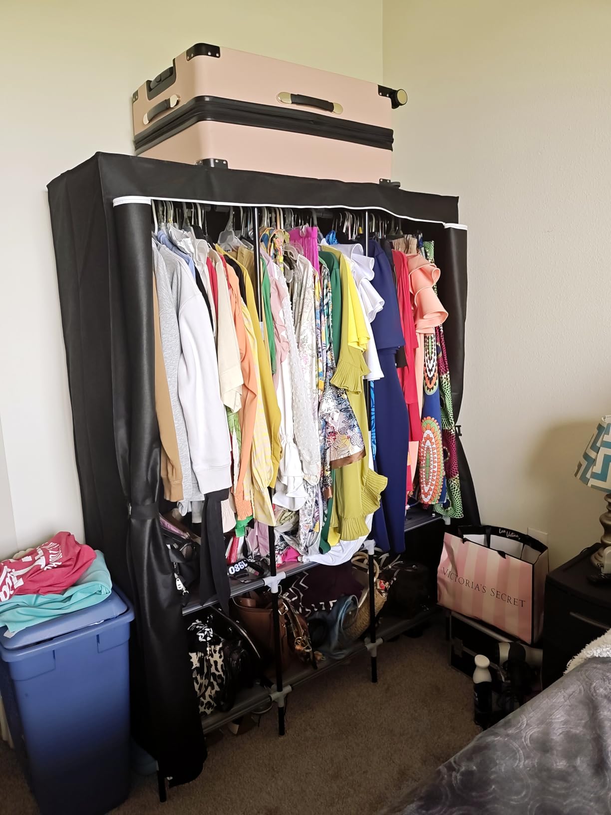 LOKEME Wardrobe Closet, Portable Closet for Bedroom Steel Pipe Diameter 19mm Strong and Sturdy Black Portable Closets for Hanging Clothes with 3 Hanging rods, 6 Storage Shelves and Side Pockets customer photo 2