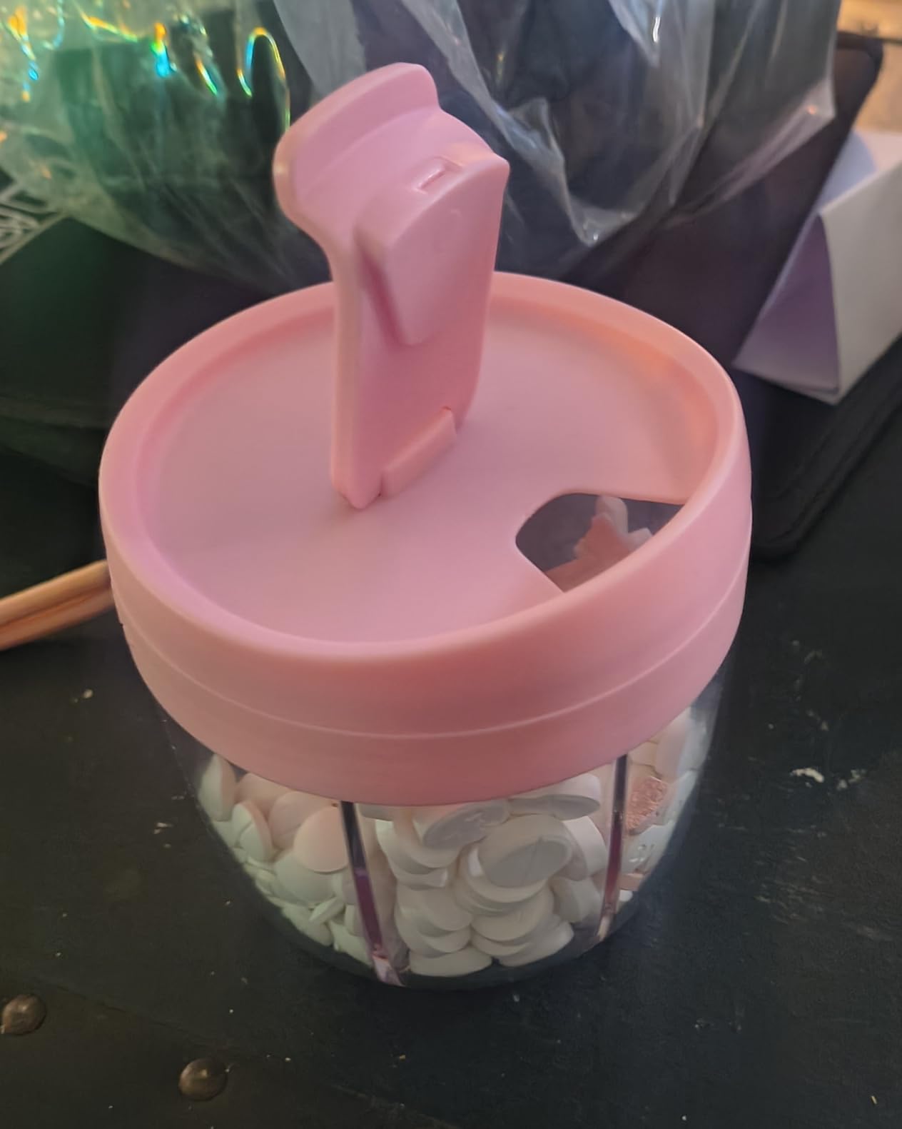 AMOOS Cute Pill Dispenser with 7 Compartments, Pill Bottle Organizer with Anti-Mix Design, Portable Pill Organizer for Travel with Wide Mouth for Easy Access, BPA-Free Patented Pill Container, Pink customer photo 2
