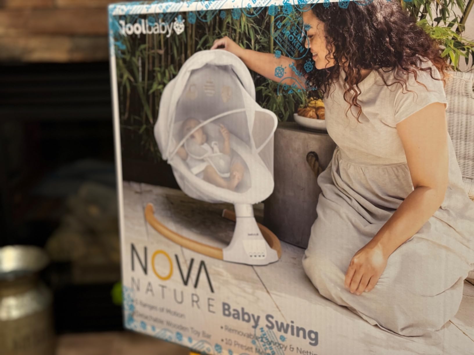 Jool Baby Nova Nature Baby Swing for Newborns with Natural Wood Toys, Electric Motorized Infant Swing, Bluetooth Music, Remote (Gray) customer photo 1