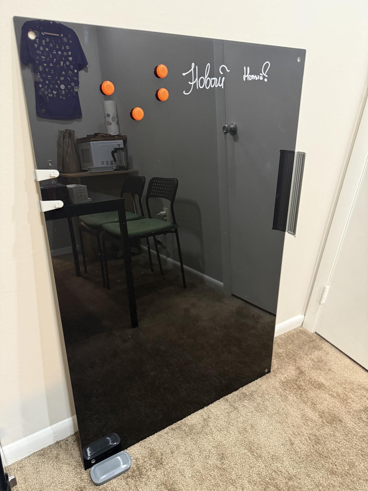 Dry Erase Board Black Magnetic Glass Whiteboard, TANKEE Modern Large Frameless Tempered Glass White Board for Wall, Office, School, Home, 36
