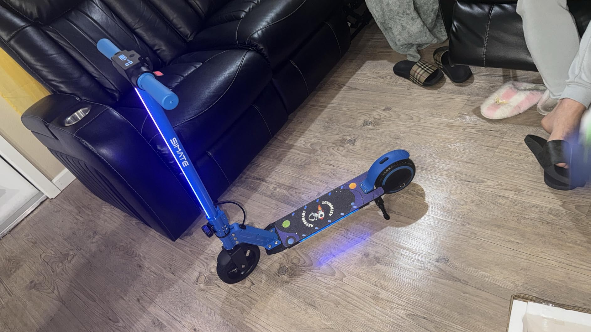 SIMATE Electric Scooter for Kids 6-14, e Kick Scooter with LED Display and Colorful Lights, Adjustable Height and Foldable, Double Brake, Amazon's Choice customer photo 1
