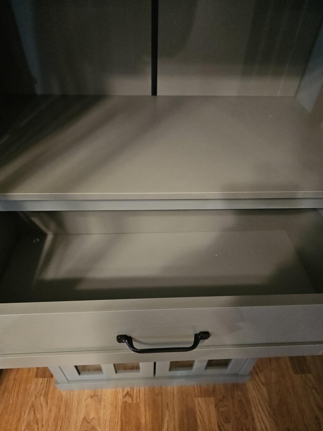 FOTOSOK 71'' Tall Kitchen Cabinet with Glass Doors and Drawer, Freestanding Food Pantry with Adjustable Shelves for Dining, Living Room, Natural customer photo 2