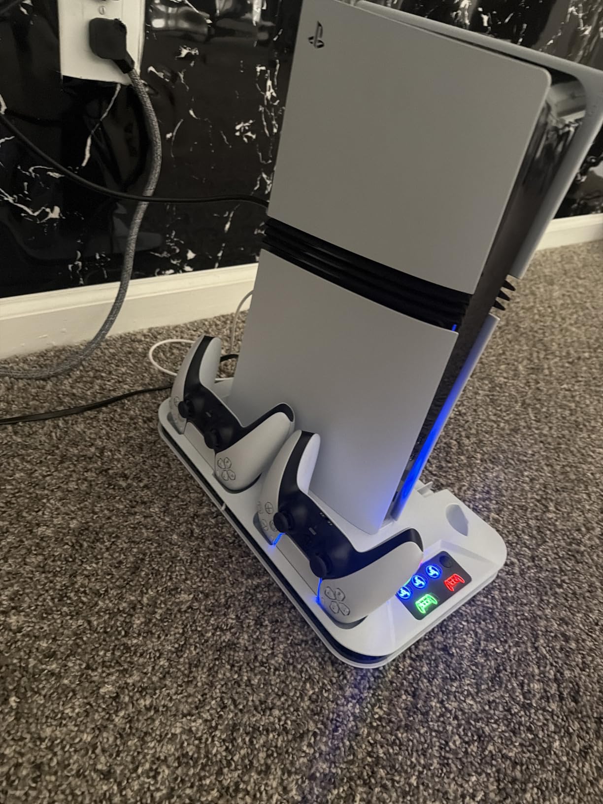 PS5/Slim/Pro Cooling Station with Controller Charging Station for Playstation Console Playstation 5 Slim&Standard Disc/Digital Console, PS5 Pro Stand Cooler Accessories Incl Cooling Fan/3 USB Hubs customer photo 2