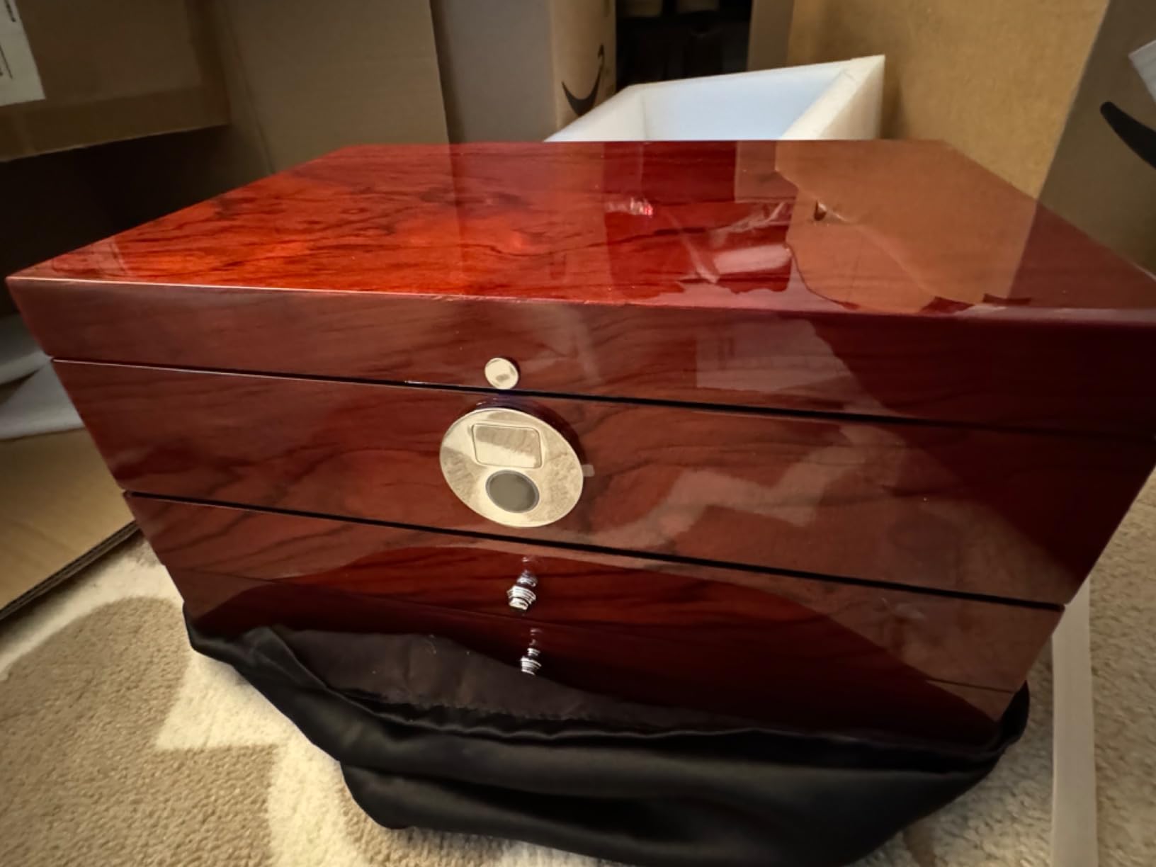 Jewelry Box Wood Jewel Organizer with Fingerprint Lock Safe, 7-Layer Large Locking Jewelry Storage Box with Necklace Hanger for Women Mens Gift (5L-RS) customer photo 1