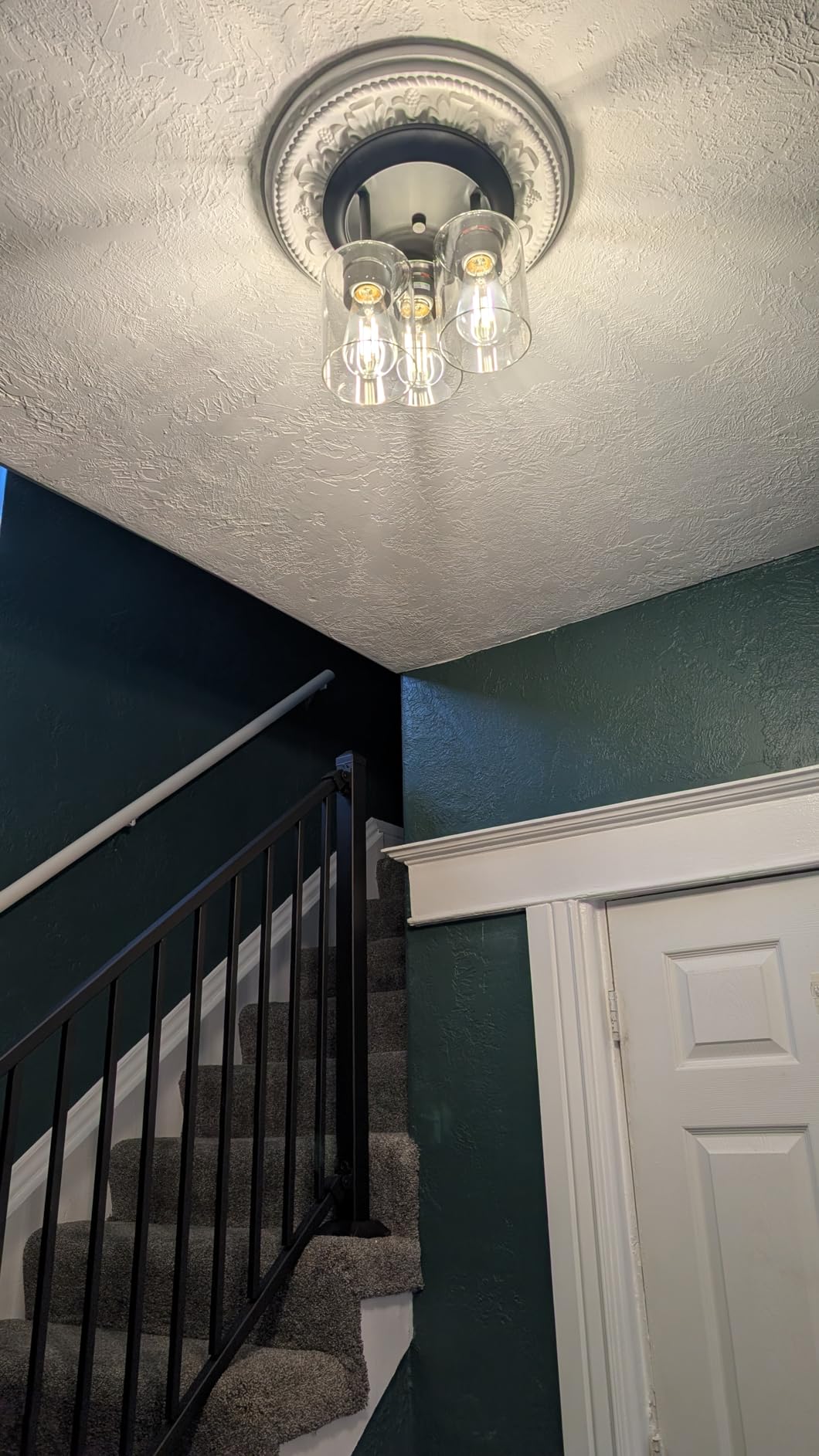 Kalium 3-Lights Semi Flush Mount Ceiling Light Fixture, Matte Black Light Fixtures, Ceiling Light for Kitchen, Foyer, Entryway, Farmhouse, Home Decor, Clear Glass Shade. customer photo 2