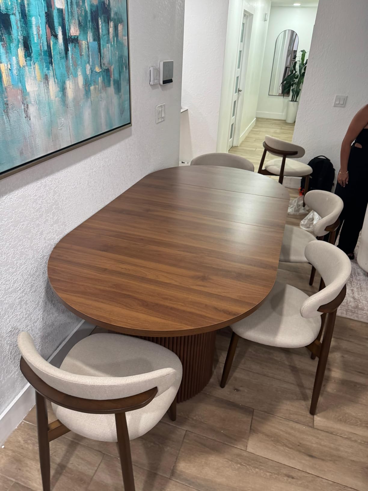 weselon 78 Inch Dining Table for 6 8 10, Modern Farmhouse Rectangular Kitchen Table, Long Dining Room Tables with Wood Strip Base for Kitchen Living Room, Natural customer photo 2