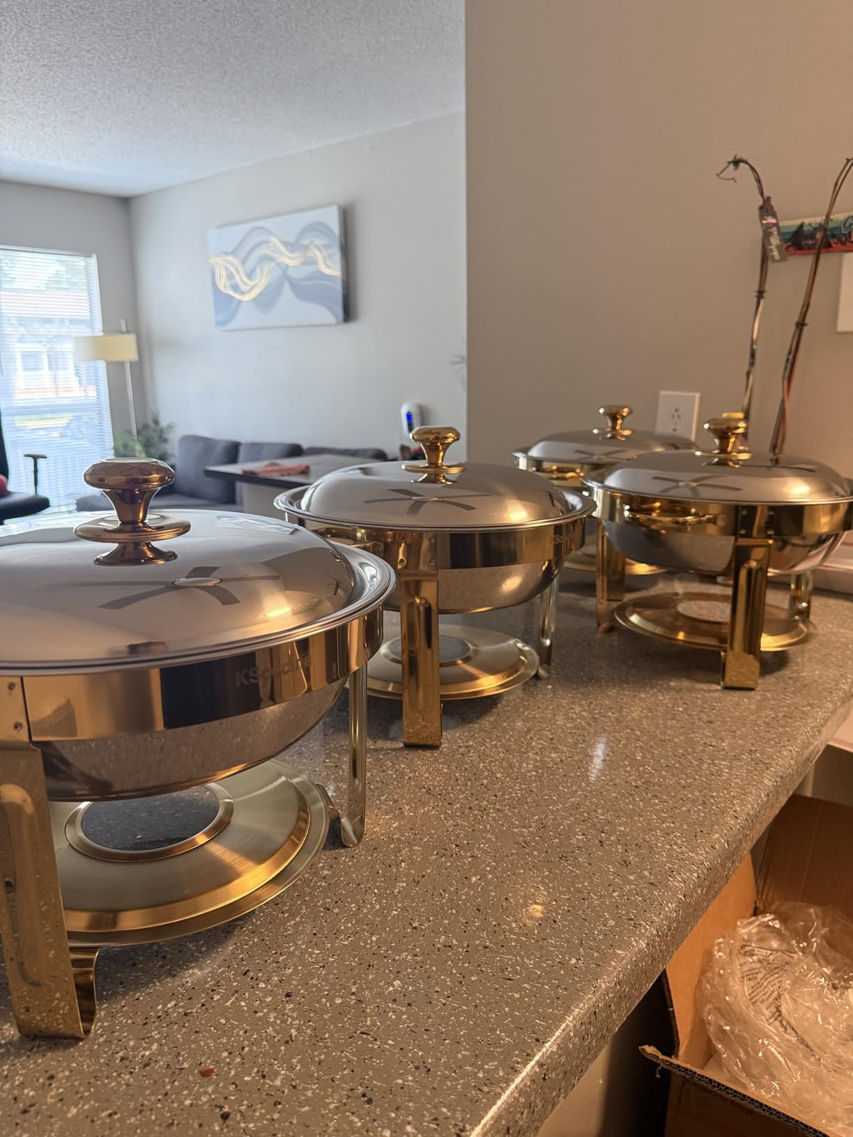 Chafing Dishes for Buffet, 4 Pack 5QT Round Stainless Steel Chafing Dish Set for Home Parties, Christmas Gatherings, Catering Events Complete Buffet Warmer Set (Golden 4) customer photo 2