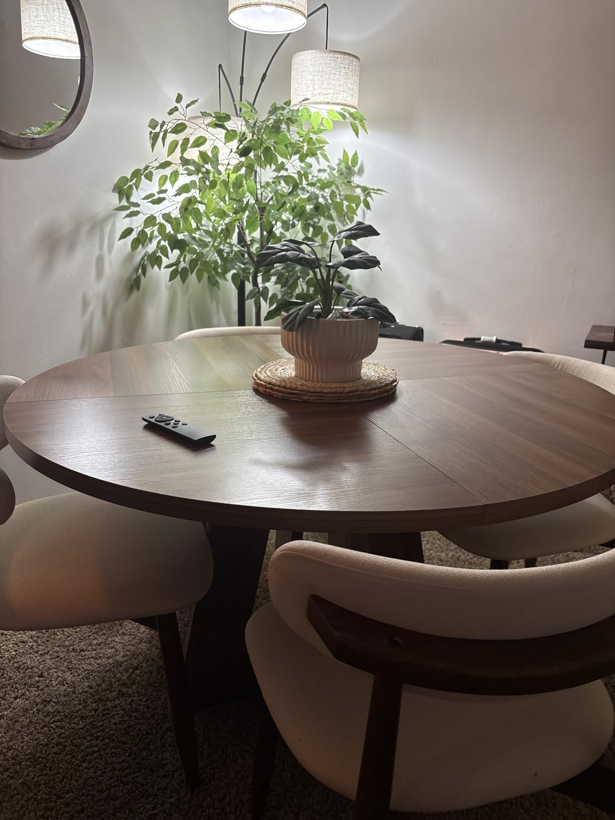 LITTLE TREE Round Dining Table for 4-6 People, 47 Inches Dining Room Table with Wooden Pedestal Base, Brown Dinner Tables, Circle Kitchen Tables for Dining Room, Kitchen, Living Room customer photo 1